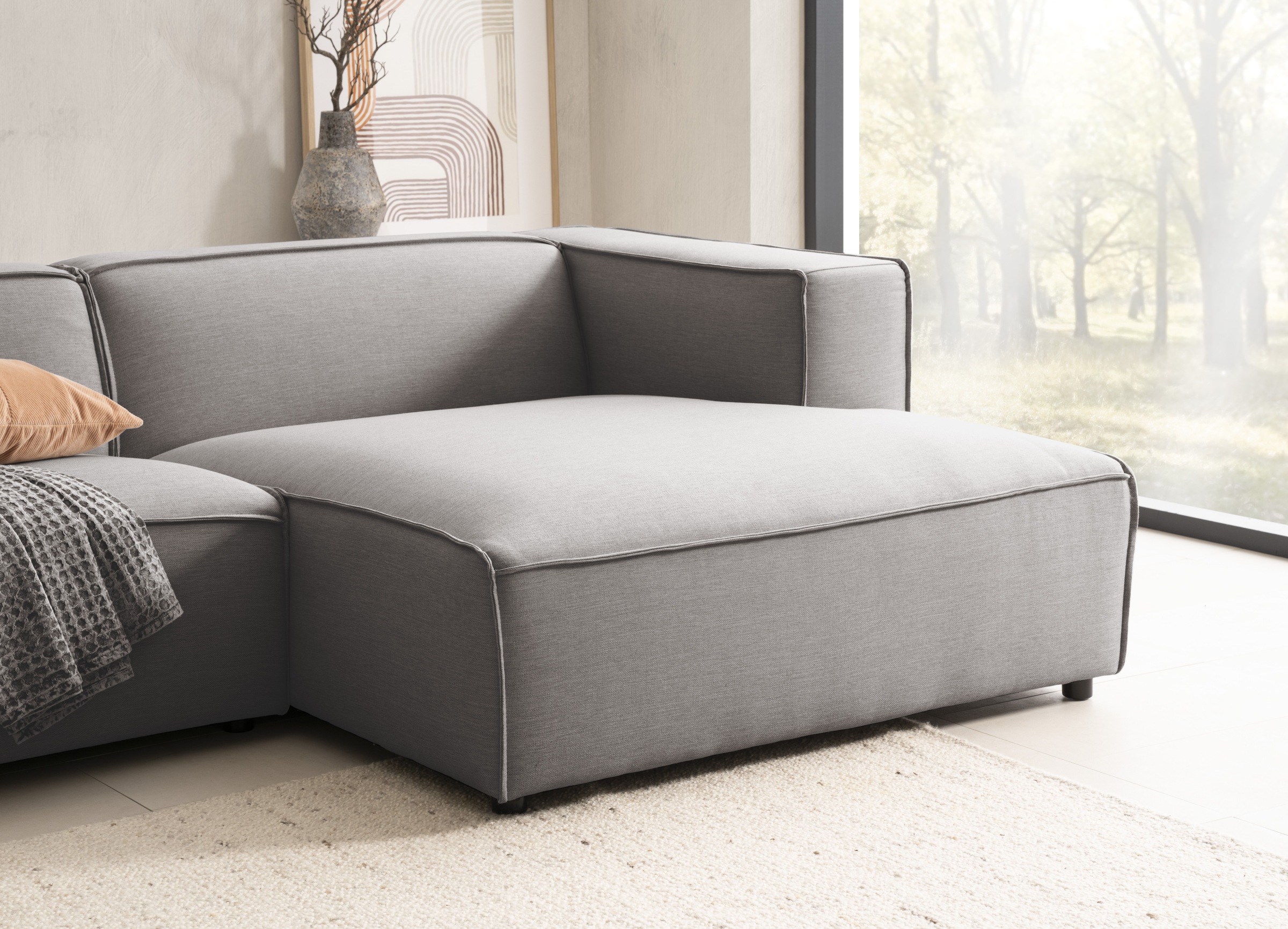 LeGer Home by Lena Gercke Ecksofa »PIARA mit Kedernaht in Cord oder Leinenoptik, moderne Couch in L-Form«, wahlweise Ottomane rechts/links, schwarze Füße, bequemer Sitzkomfort