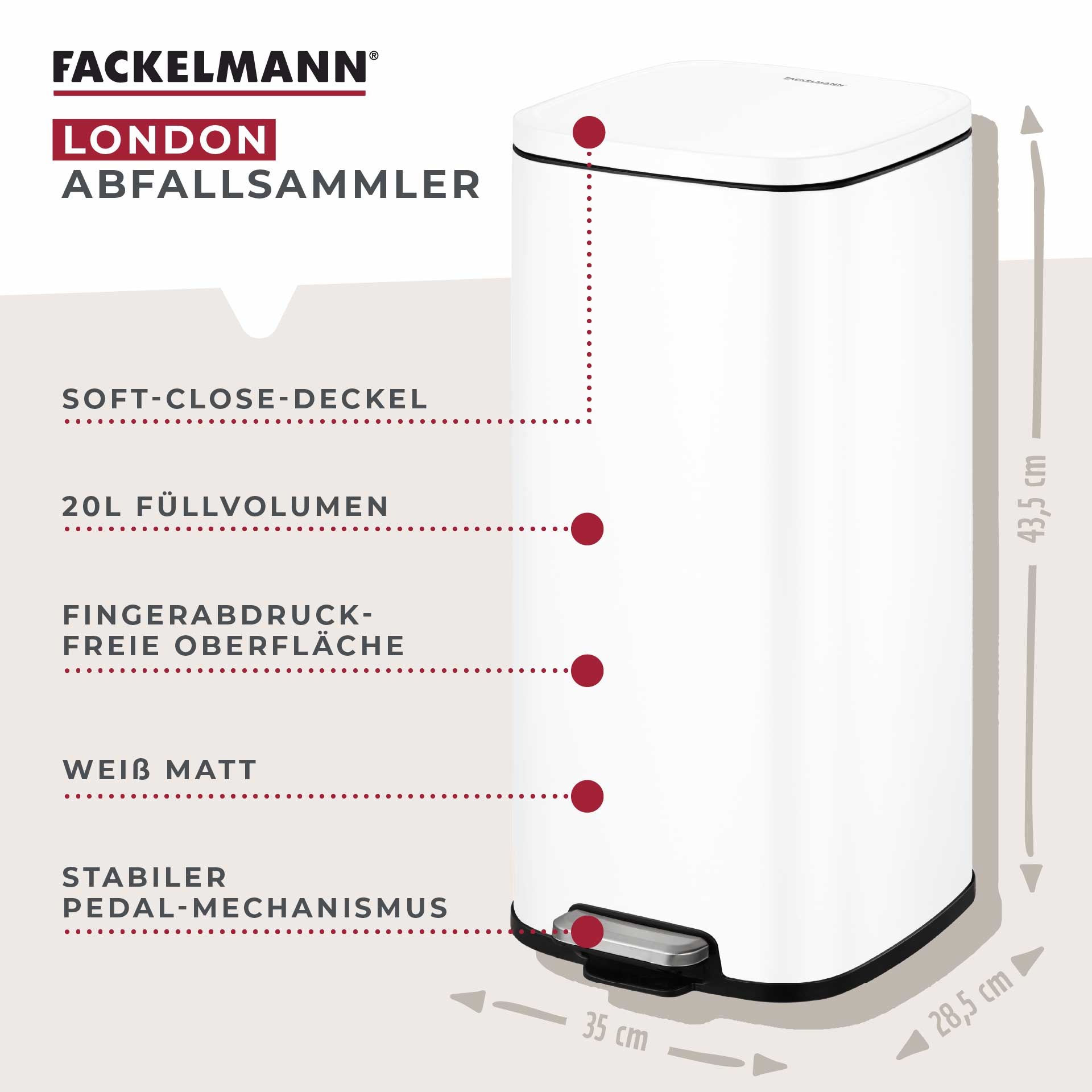 FACKELMANN Mülleimer "LONDON, Pedal-Abfalleimer 20L" 1 Behälter mit gedämpf günstig online kaufen