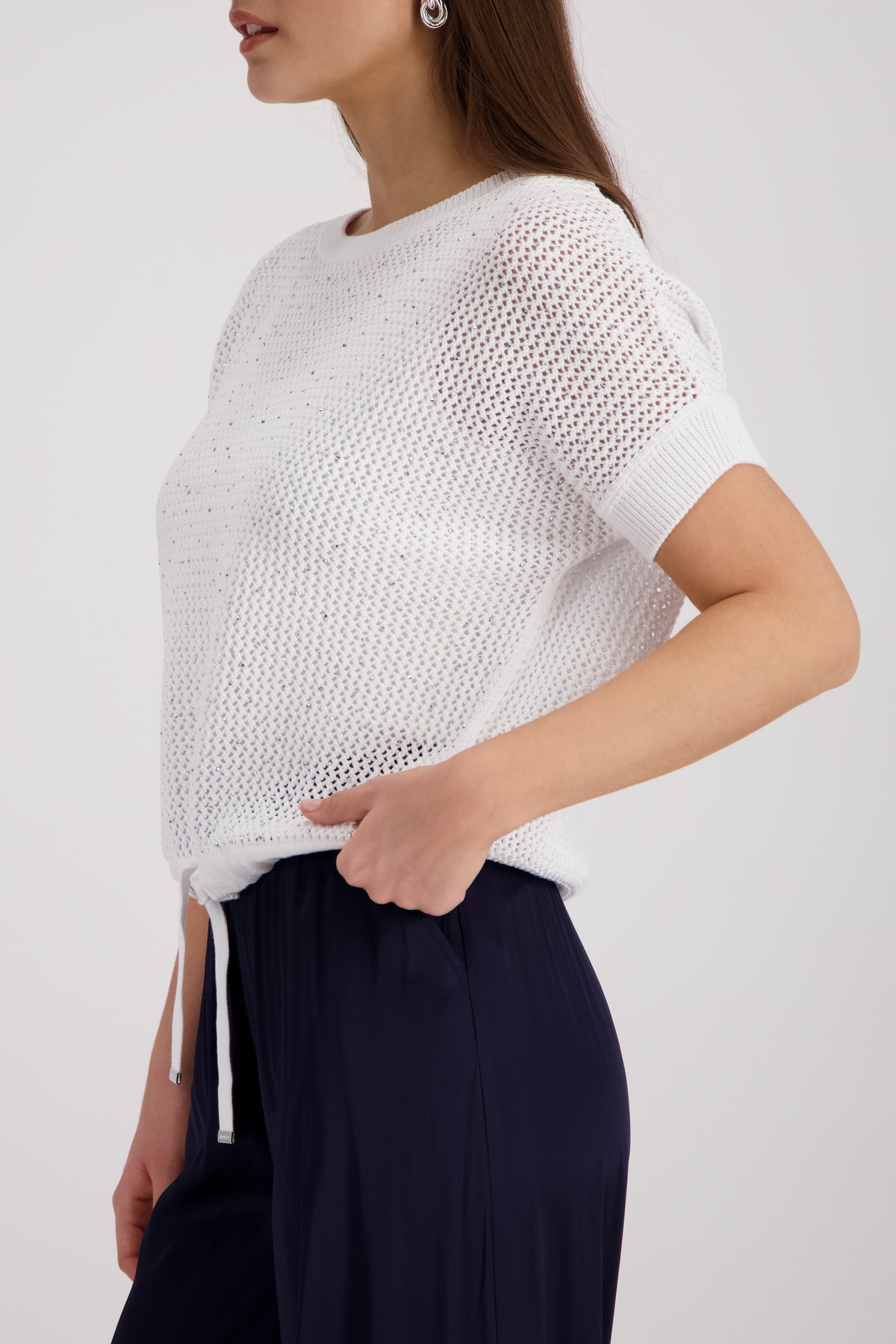 Monari Ajourpullover »Pullover Basic Schmuck« Regular fit mit Strasssteinen