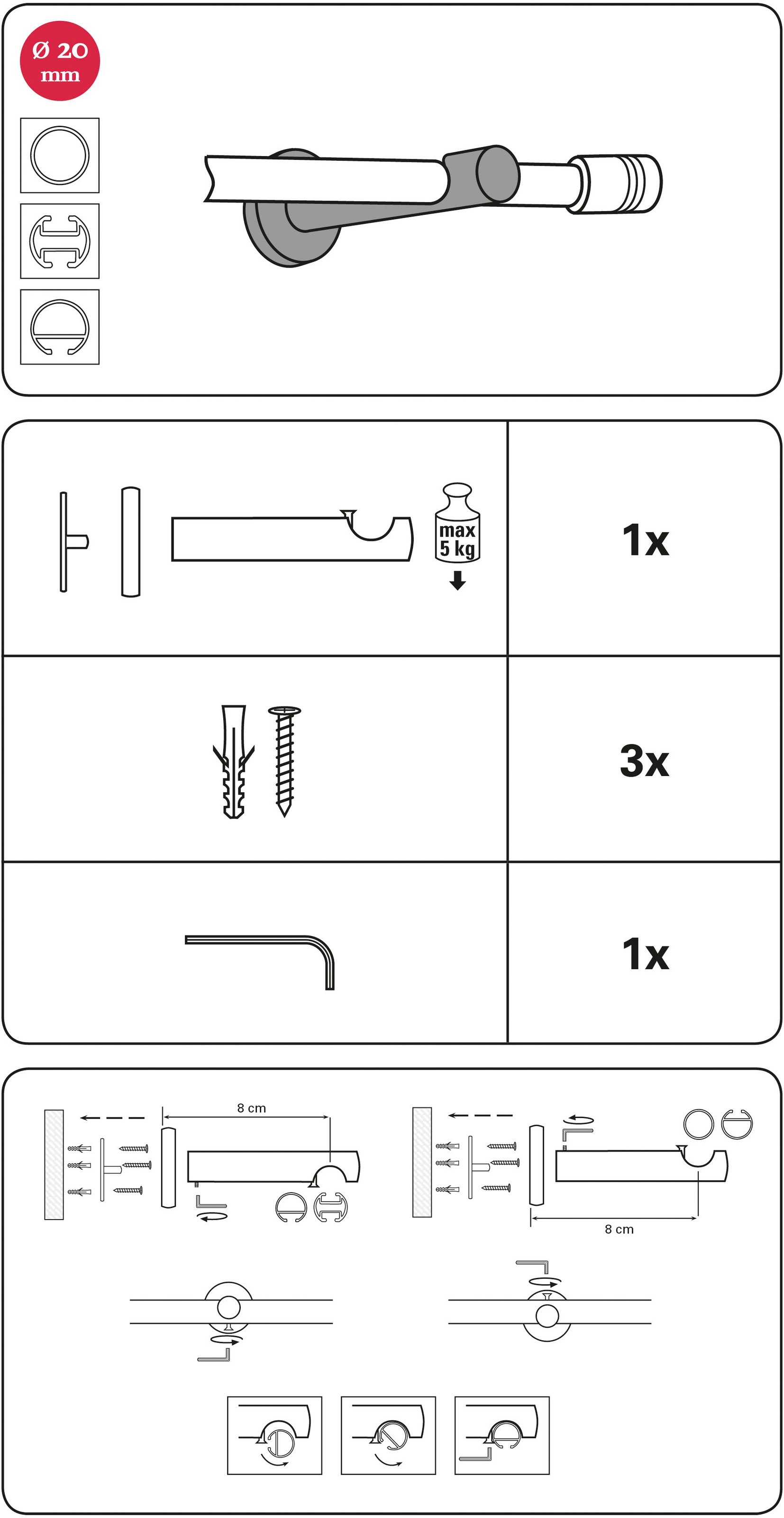 Thumbnail - GARDINIA Träger "Wandträger offen für Gardinenstangen" Serie Einzelprogramm Chicago Ø 20 mm