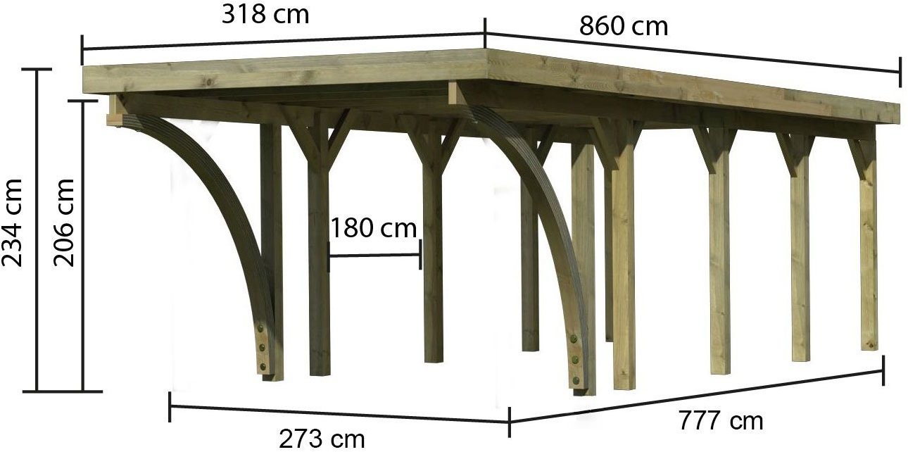 Karibu Einzelcarport »»Classic 3 SET« PVC-Dach Variante C, mit zwei Einfahrtsbogen«, Masivholz, 250 cm, KDI, aus Masivholz