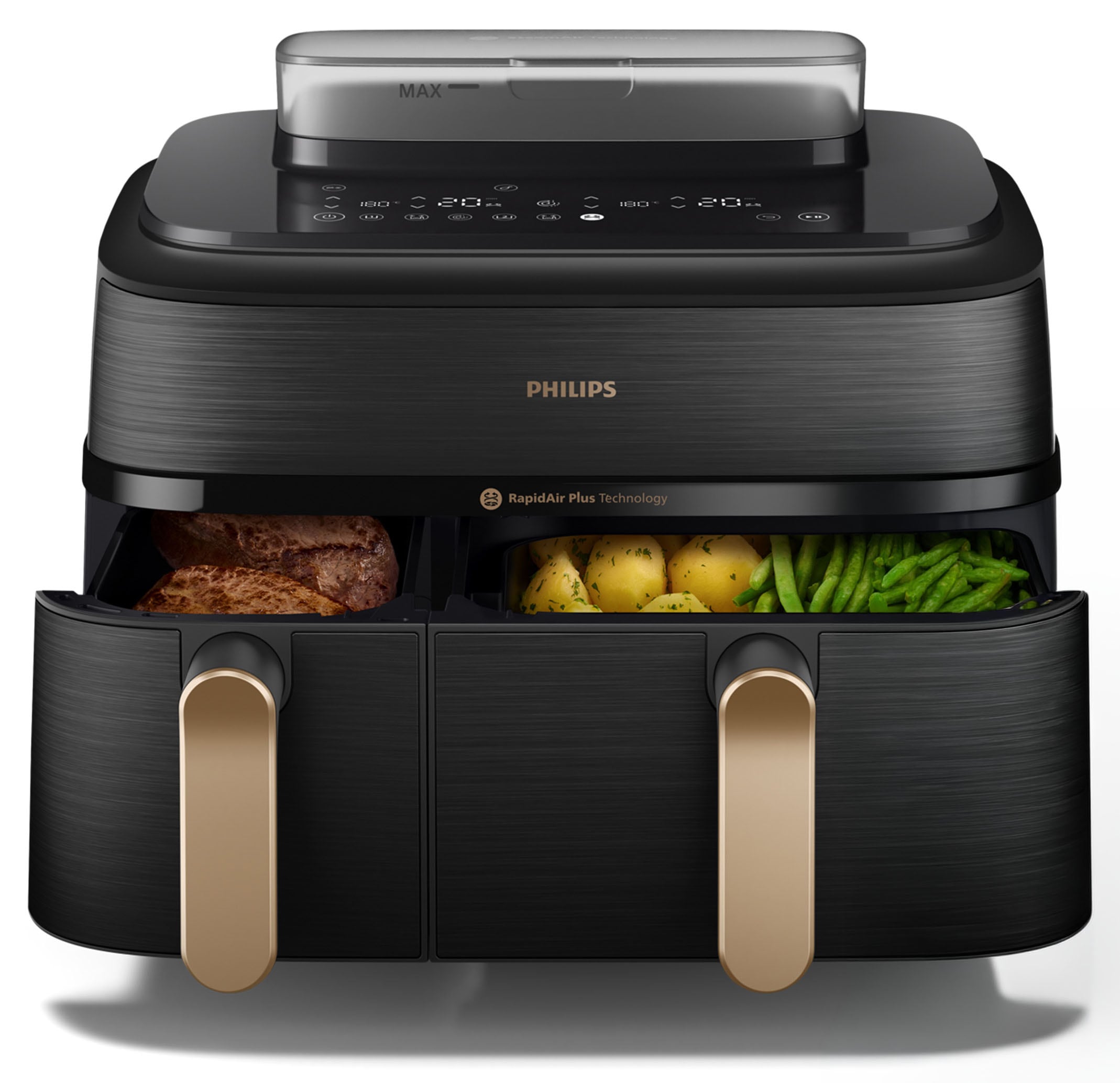 Philips Heißluftfritteuse »NA555/00 Steam Airfryer 5000 Series Dual Basket, 9L Kapazität (3L+6L)« 2750 W mit Dampfgar-Funktion; Silber/Edelstahl