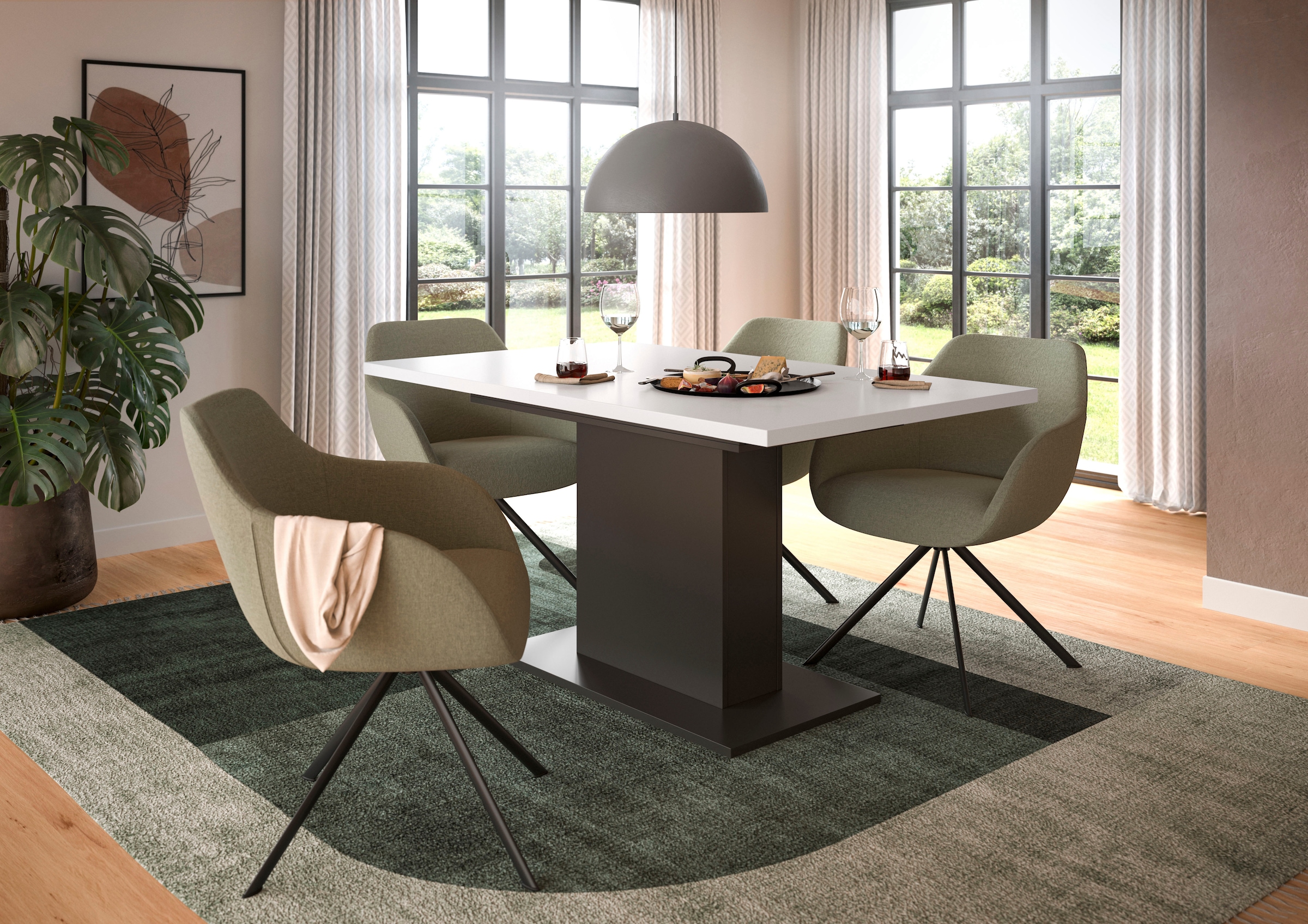 INOSIGN Esstisch »Motus, ausziehbar 150 -190 cm, inklusive 40 cm Einlegeplatte«, (Set, 1 St.), Säulengestell mit Bodenplatte, Tisch, Küchentisch, Esszimmer, Küche