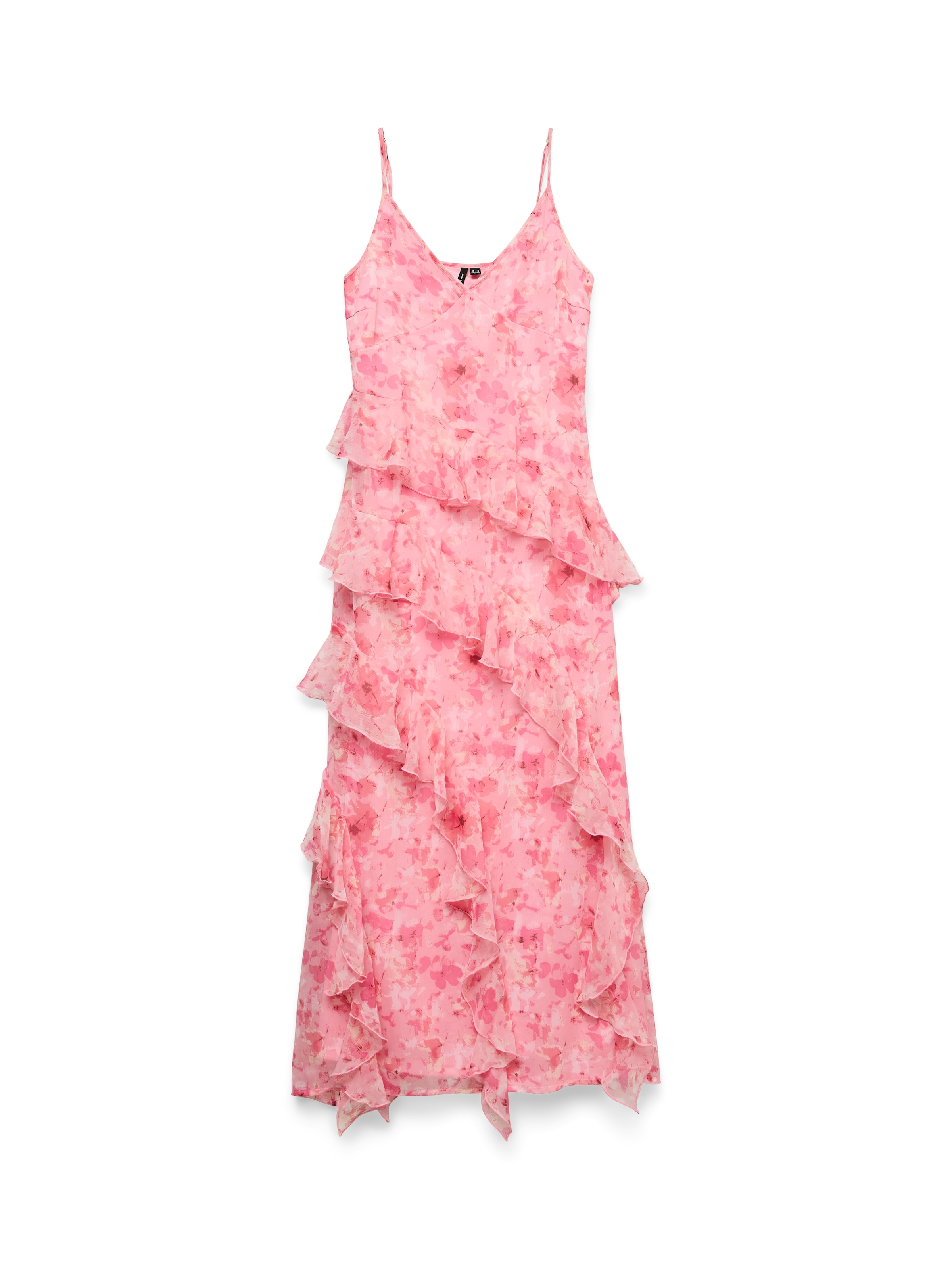 Vero Moda Trägerkleid »VMSMILLA S/L V-NECK LONG FRILL DRESS WVN« Kunstfaser