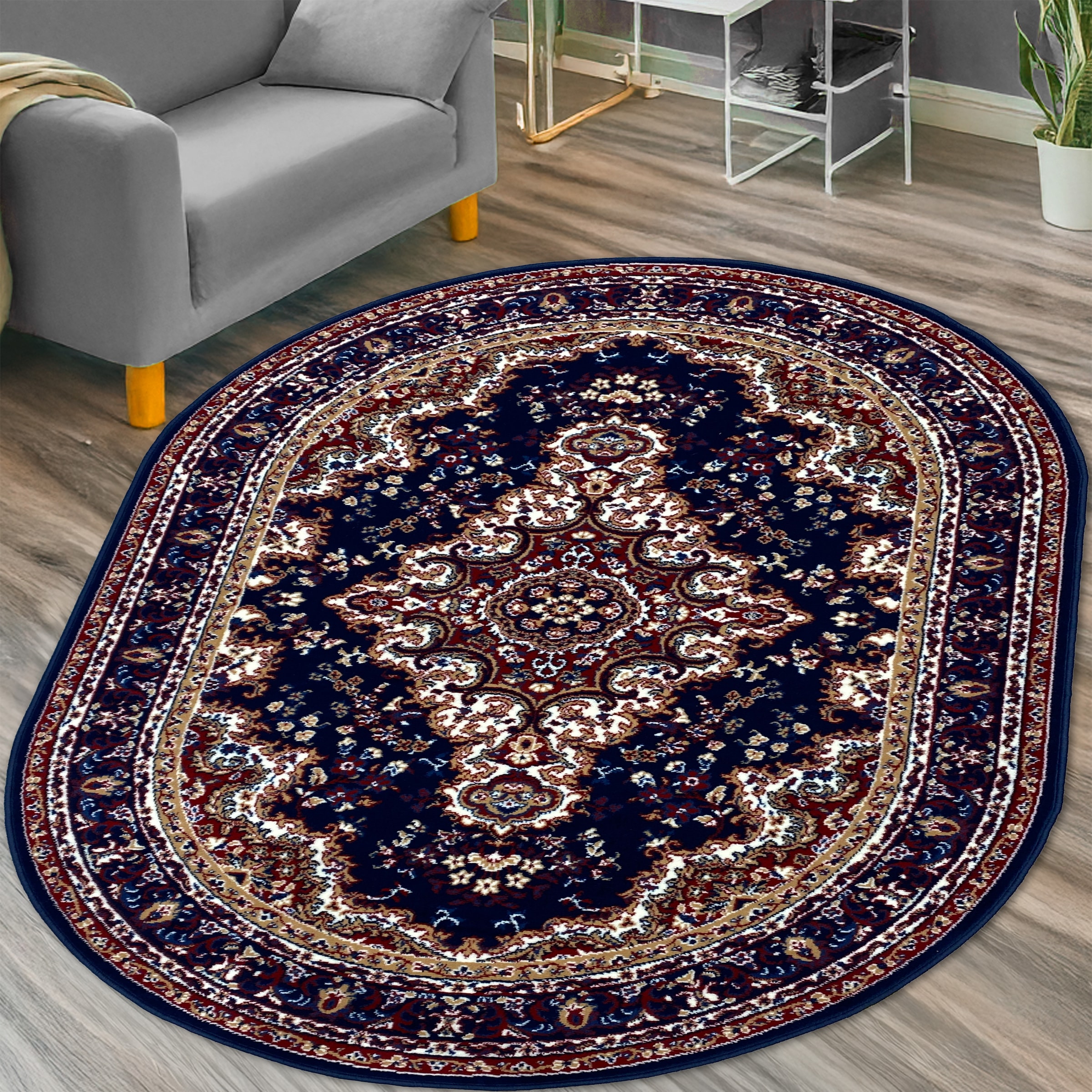 OTTO home Teppich »Oriental, Made in Belgium« oval 7 mm Höhe Orient-Optik, mit Bordüre, Kurzflor, pflegeleicht, elegant