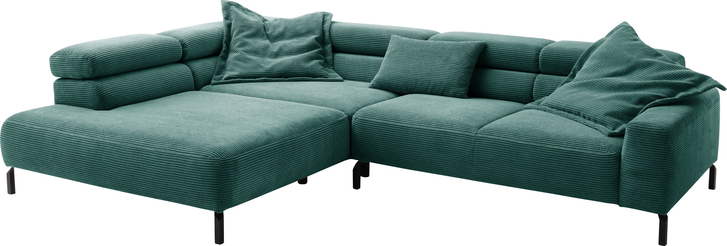 Places of Style Ecksofa »Antonelli, L-Form, inkl. Kopfteilverstellung, Breite 312 cm«, mit elektrischer Sitztiefenverstellung, in Cord, grün