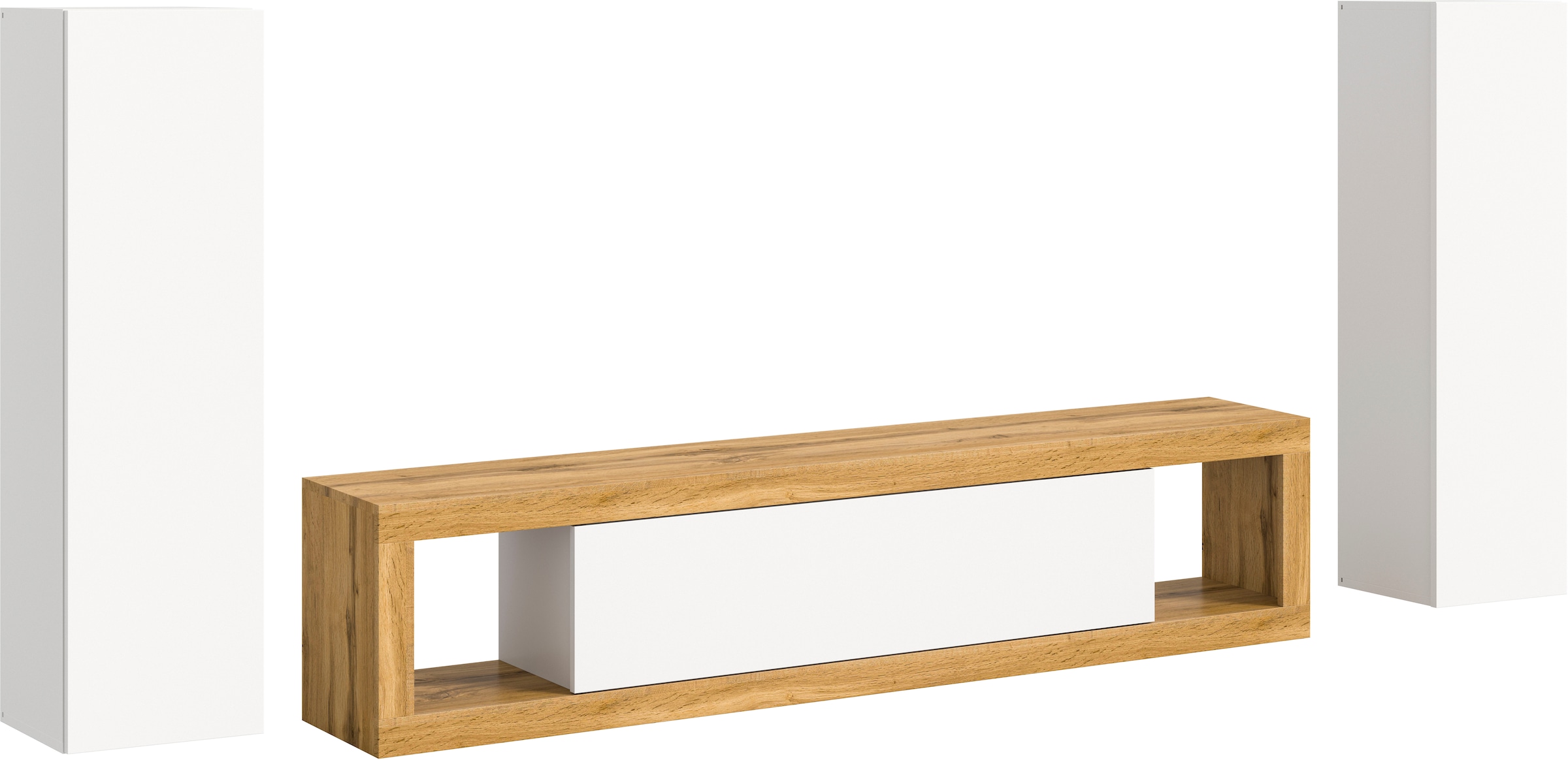 INOSIGN Wohnwand »Trinity,Breite 270 cm, 1 Lowboard (stehend und hängend montierbar),«, (3 St.), 2 Hängeschränke, Wohnwand, Wohnkombination, Mediawand