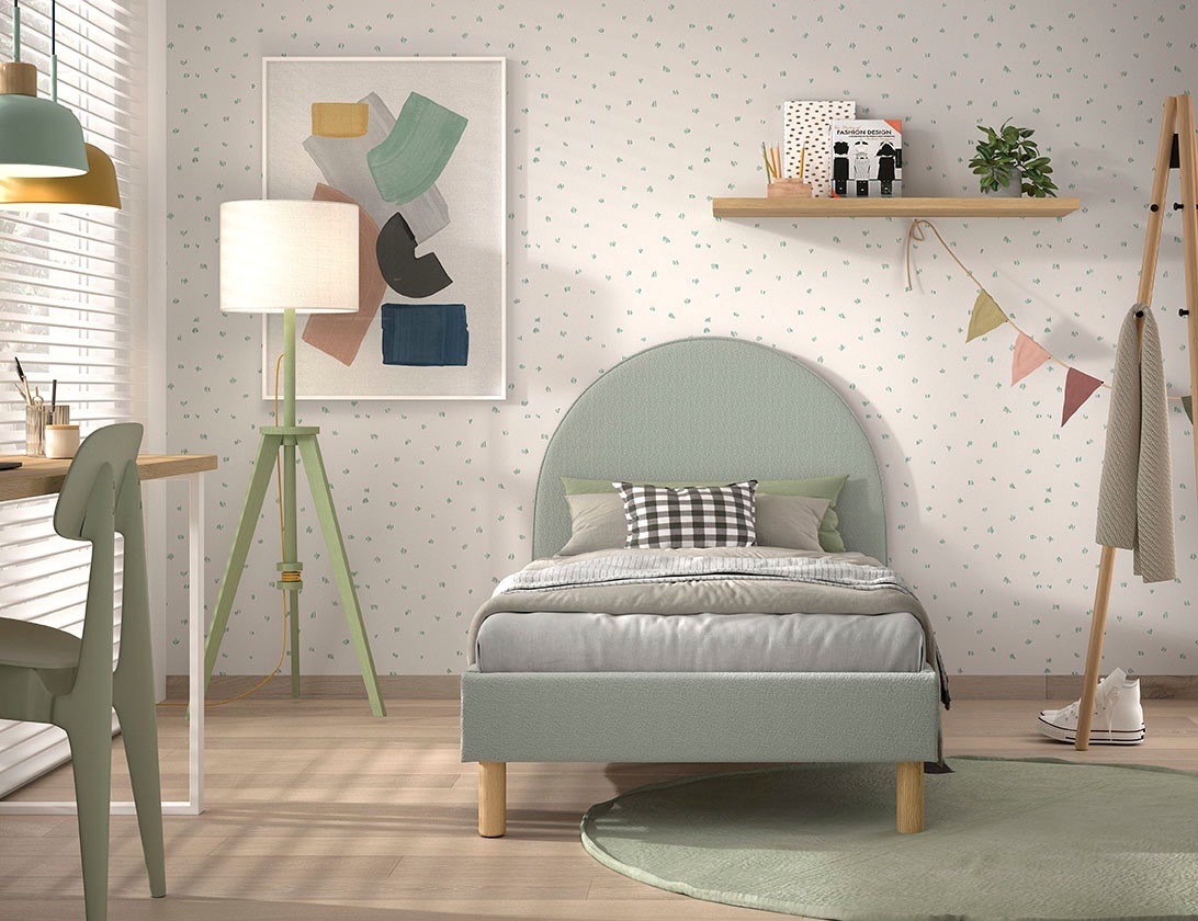 Vipack »Moon, mit flauschigem Bouclé Stoff in verschiedenen Farben« B/H/T ca. 147x132x212cm, gebogenes Kopfteil, Füße Massivholz,  inkl. Rolllattenrost, wahlweise 2 Breiten und verschiedene Farben