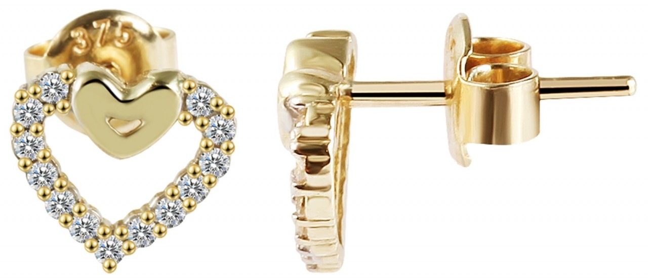 Paar Ohrhänger ADELIA´S "Damen Ohrstecker aus Gold 333 mit Herz und Zirkonia - Strass", gold, Ohrringe, Damen, Damen, Gelbgold 333 Gold, Gelbgold 333, Gold