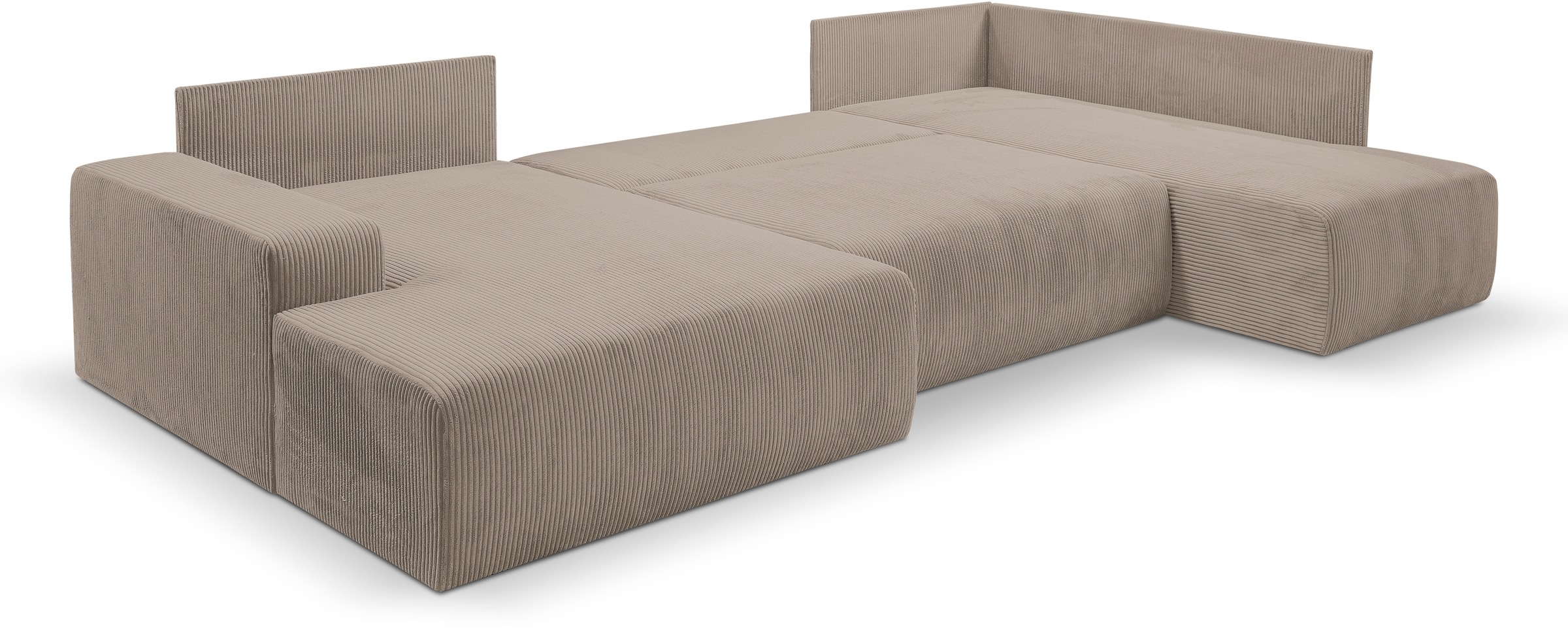 WERK2 Wohnlandschaft »Rotterdam-U, U-Form, in kuschelweichem Cord oder Breitcord«, Design Sofa mit Schlaffunktion & Bettkasten, Cord, Hellgrau/Beige