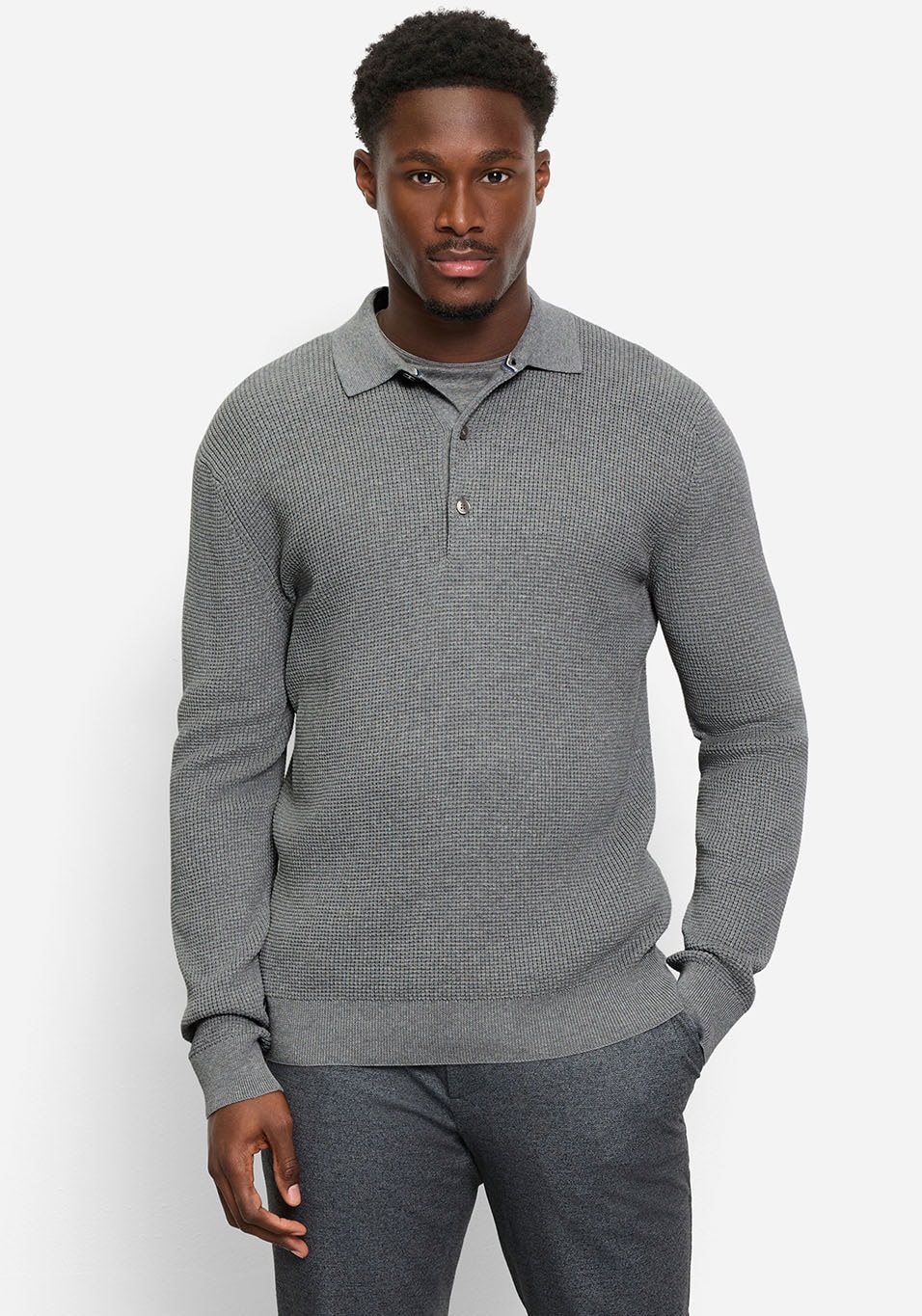 OLYMP Polokragenpullover "Waffle Structure Pullover", strukturiert, unifarb günstig online kaufen