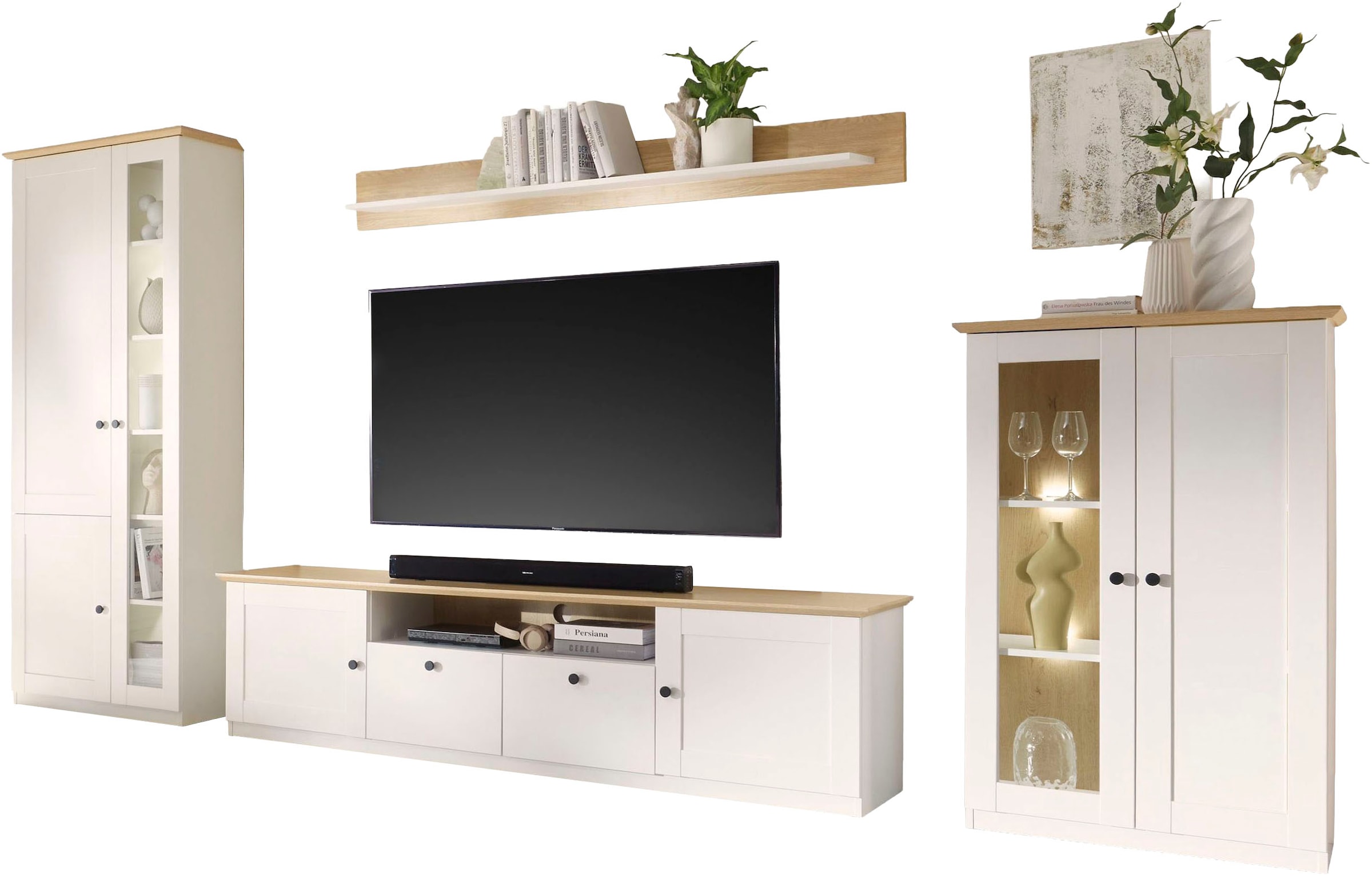OTTO home Wohnwand »Brest, Anbauwand im Landhausstil, Komplettset, Wohnzimmer-Set« Set, 4 Stk. tlg.