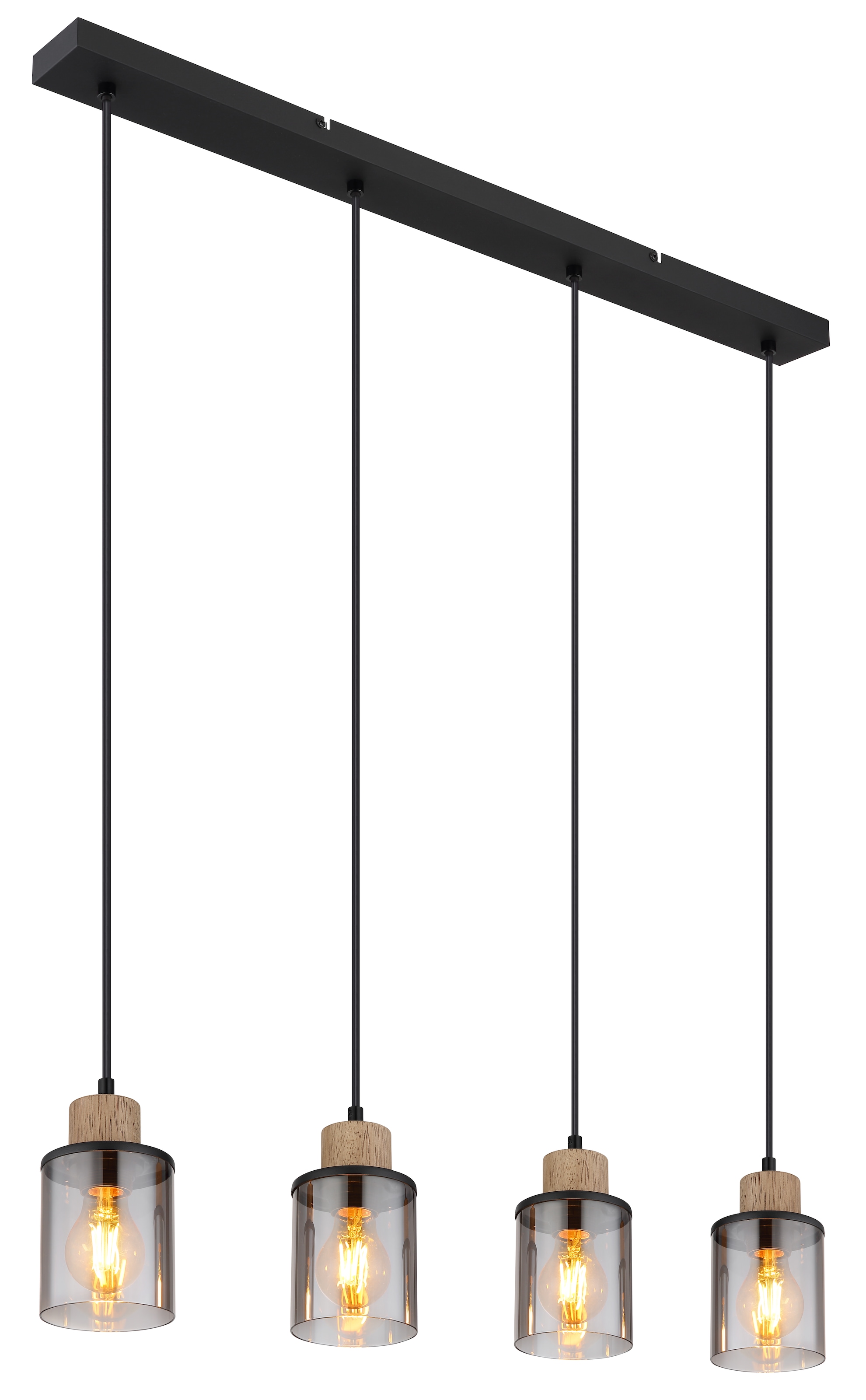 GLOBO LIGHTING Hängeleuchte »REID« E27 1 Stk. Hängeleuchte Schwarz/Holz, Rauchglas, E27