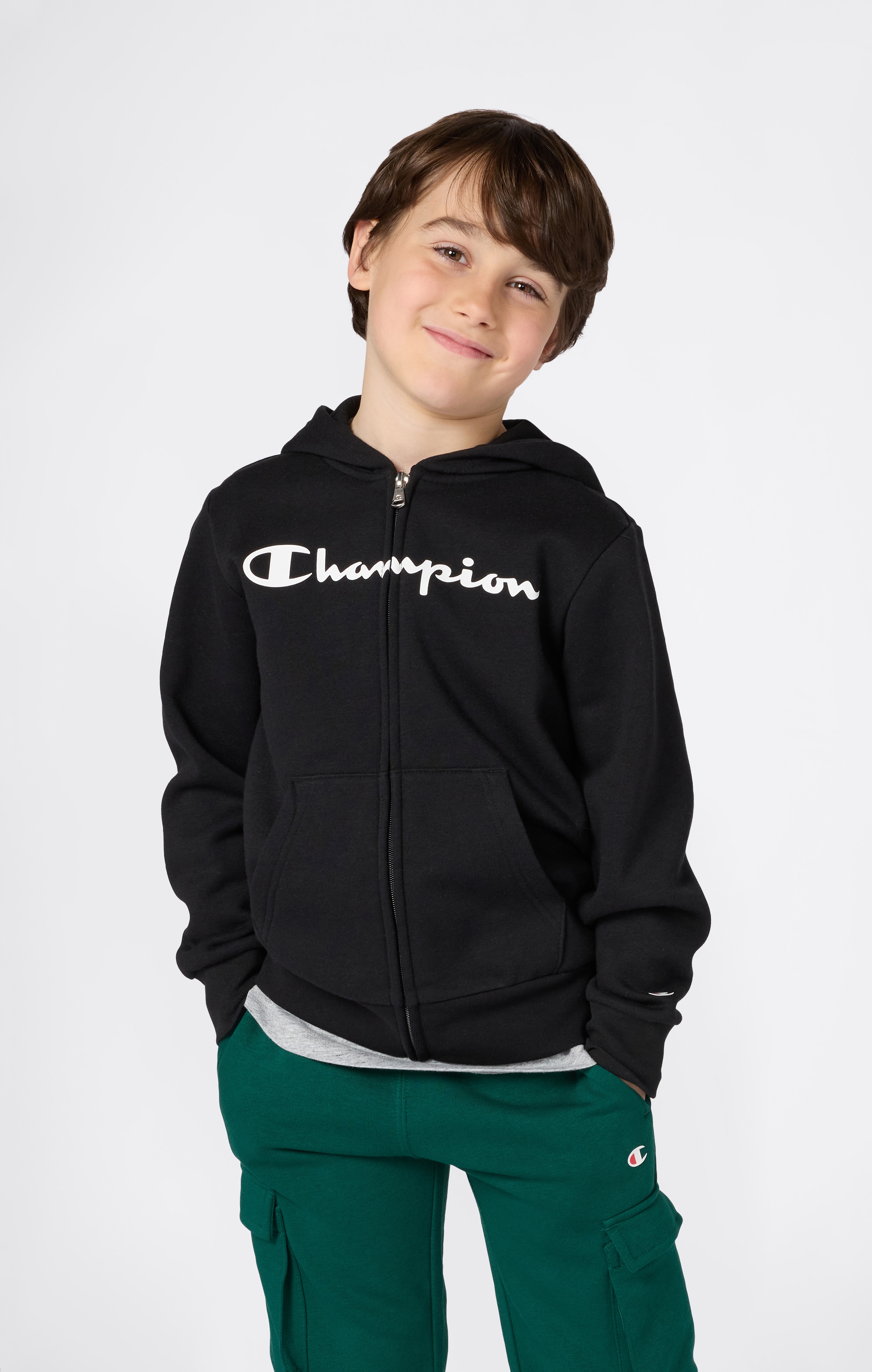 Champion Kapuzensweatjacke "BASICS Fleece Full Zip Sweatshirt" mit Kapuze, aus Baumwollmischung, Langarm
