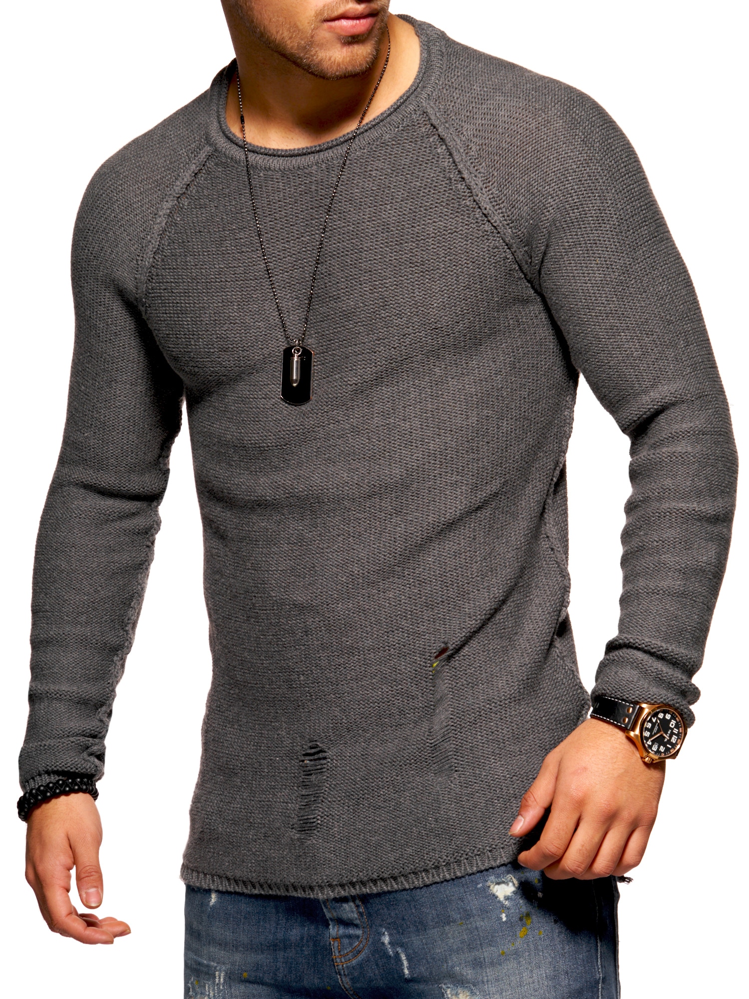 2Y Premium Strickpullover »JOSCHUA«, mit Destroyed-Elementen