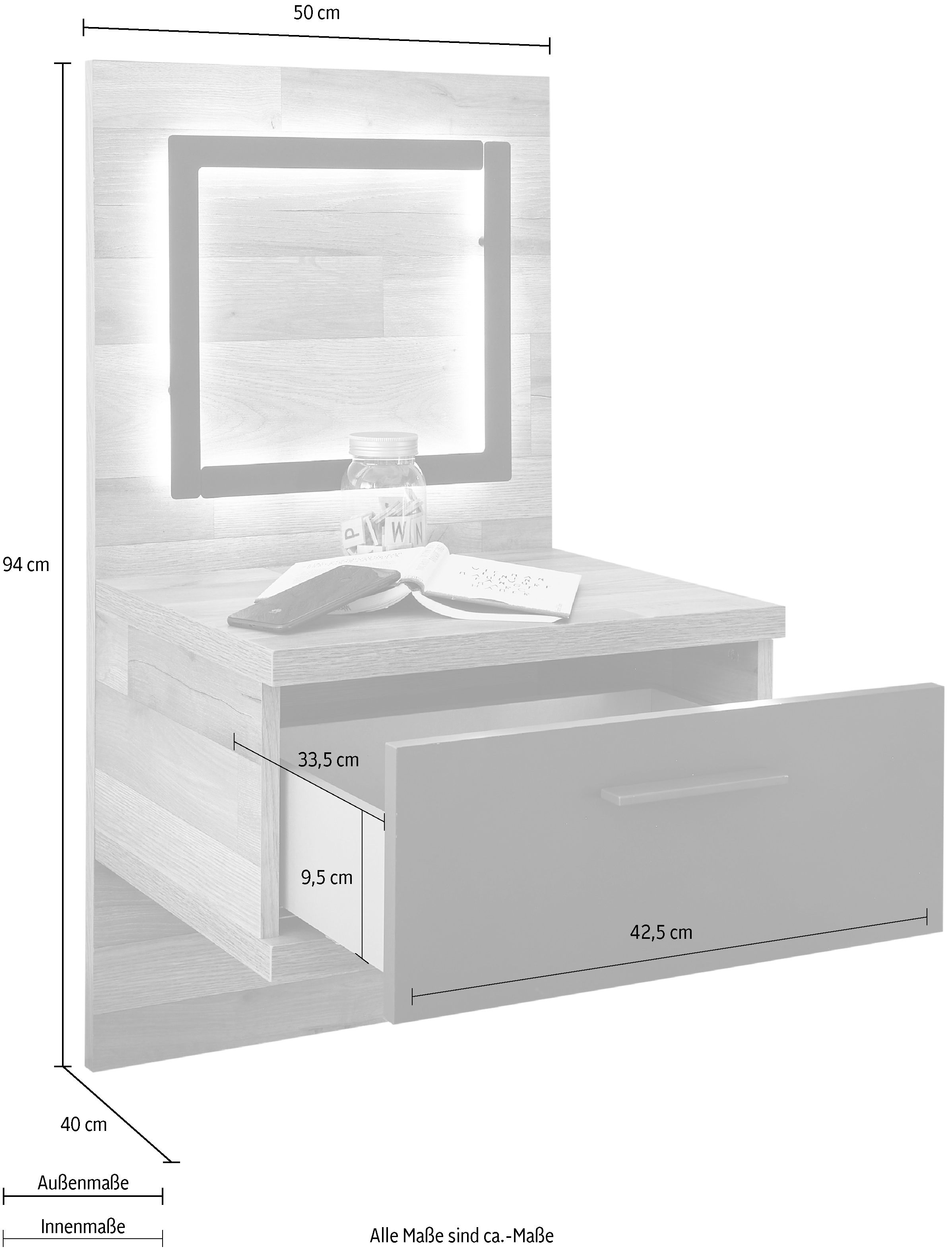Begabino Nachtkommode »Dallas Nachttisch, Nachtschrank«, inkl. LED Beleuchtung, Nako mit 1 Schubkasten