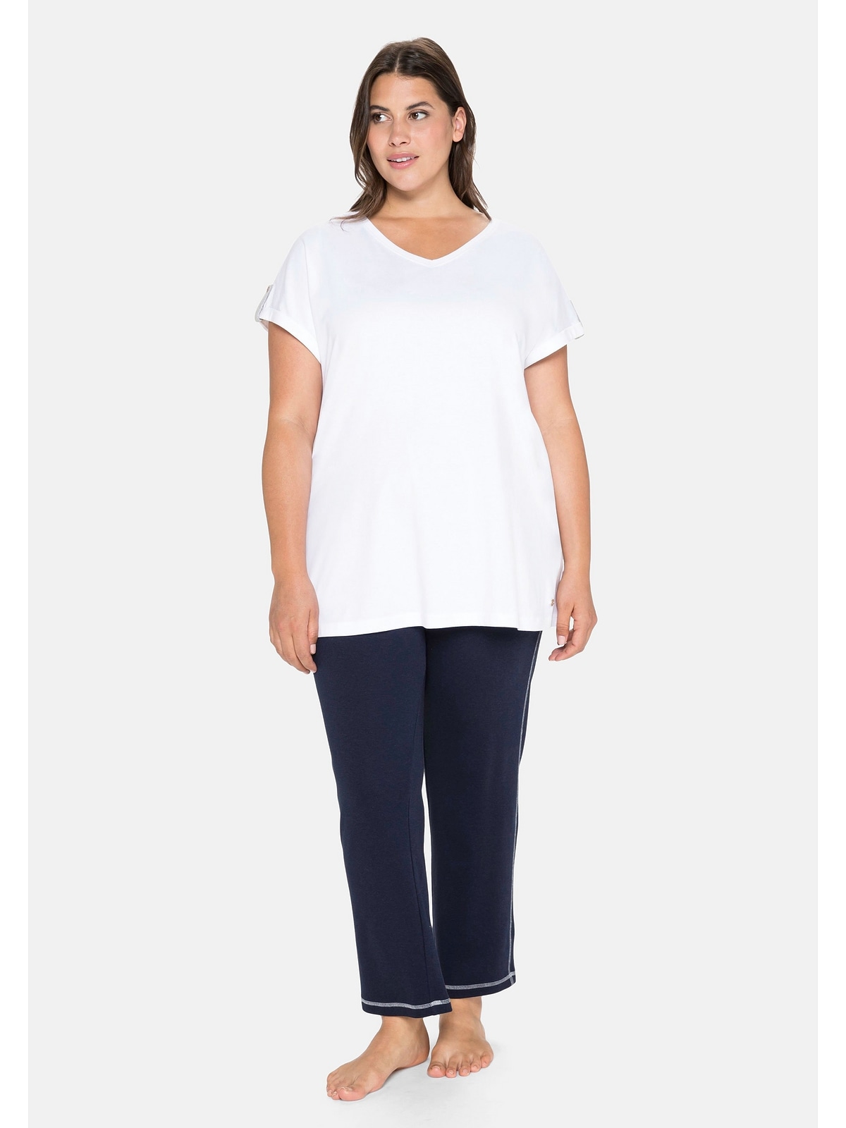 und | T-Shirt Turn-up-Ärmel Sheego kaufen mit BAUR Größen«, Rückenfalte »Große
