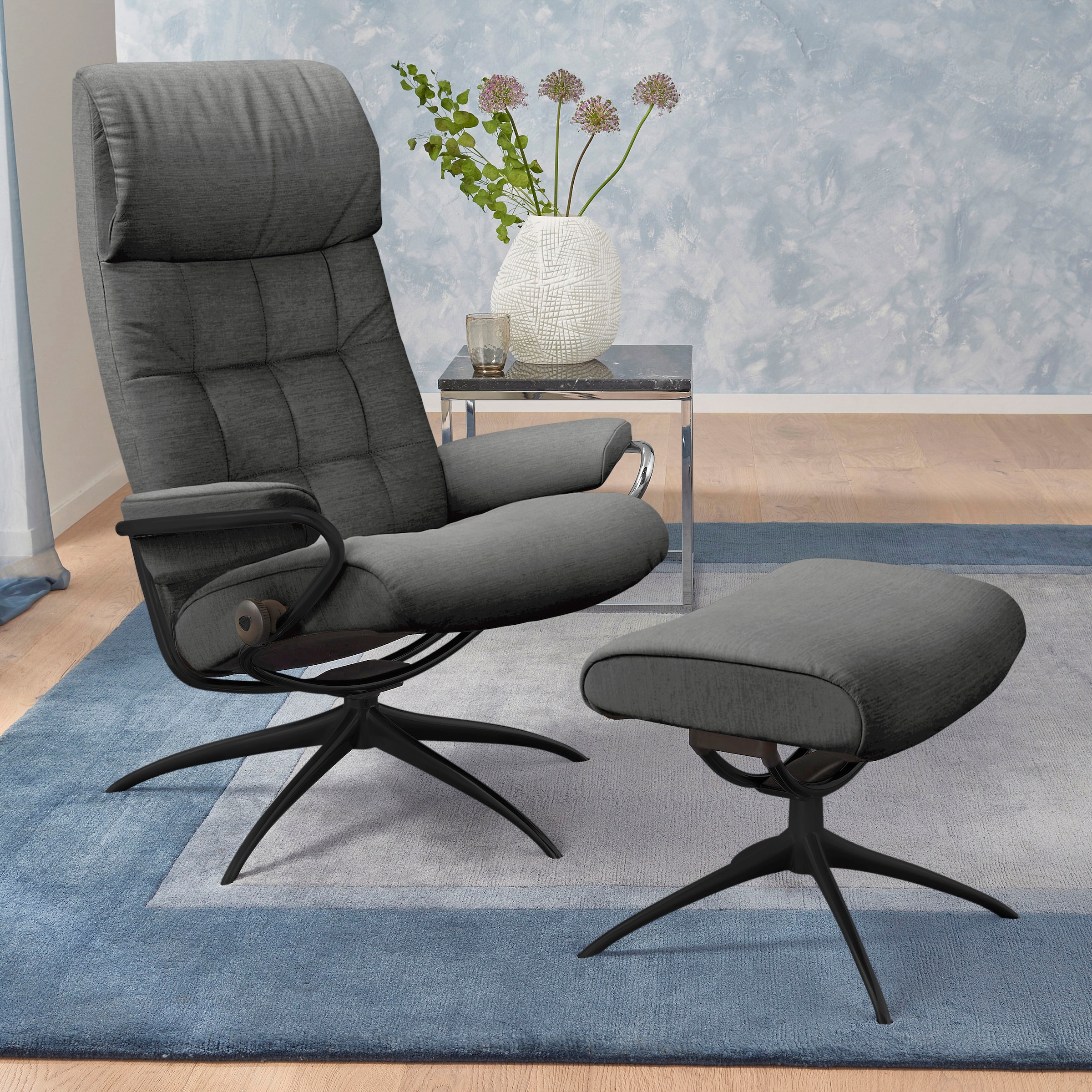 Stressless® Relaxsessel »London«, (Set, Relaxsessel mit Hocker), mit Hocker, High Back, mit Star Base, Gestell Schwarz