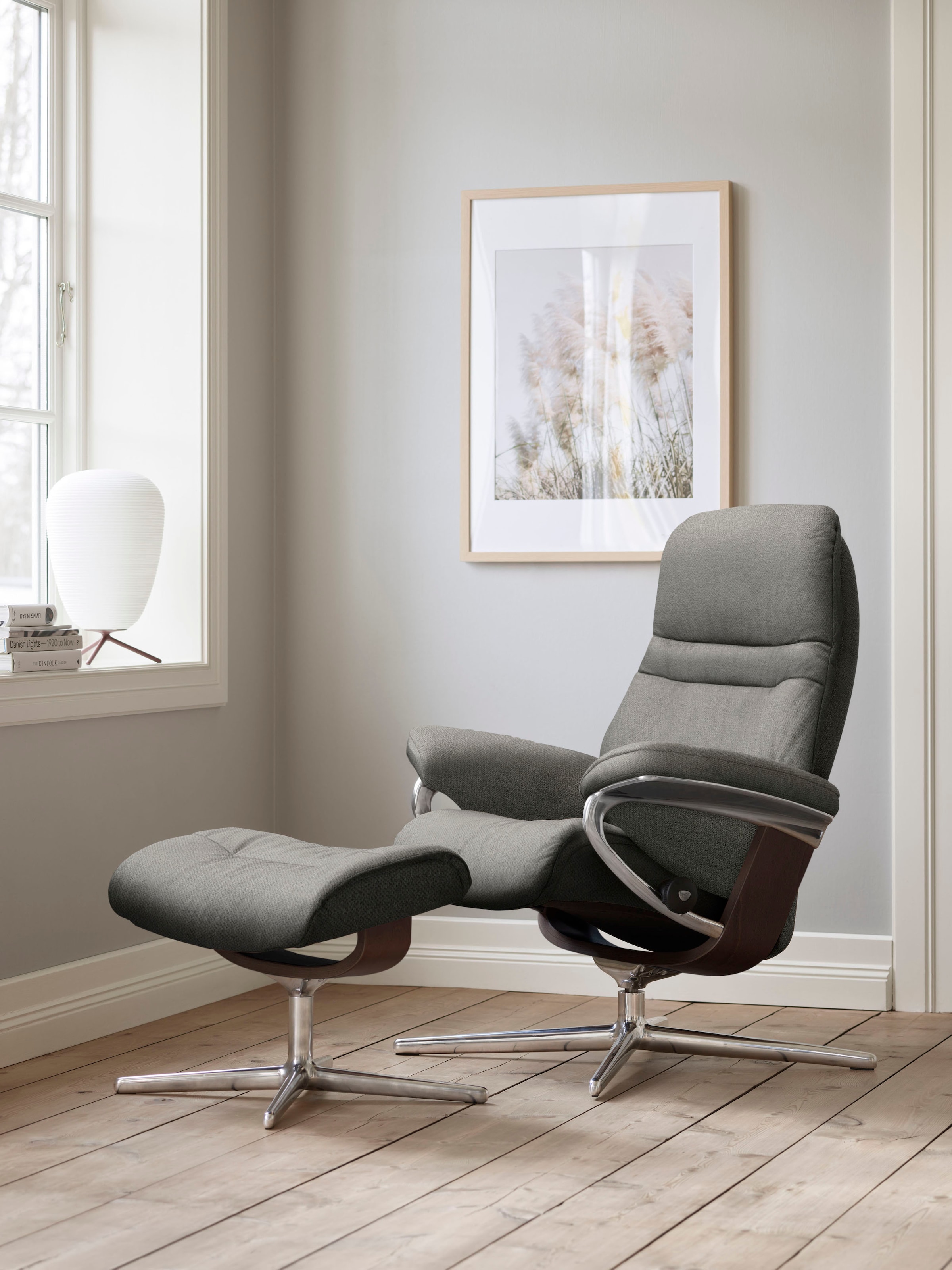 Stressless Fußhocker "Sunrise", mit Cross Base, Größe S, M & L, Holzakzent Braun