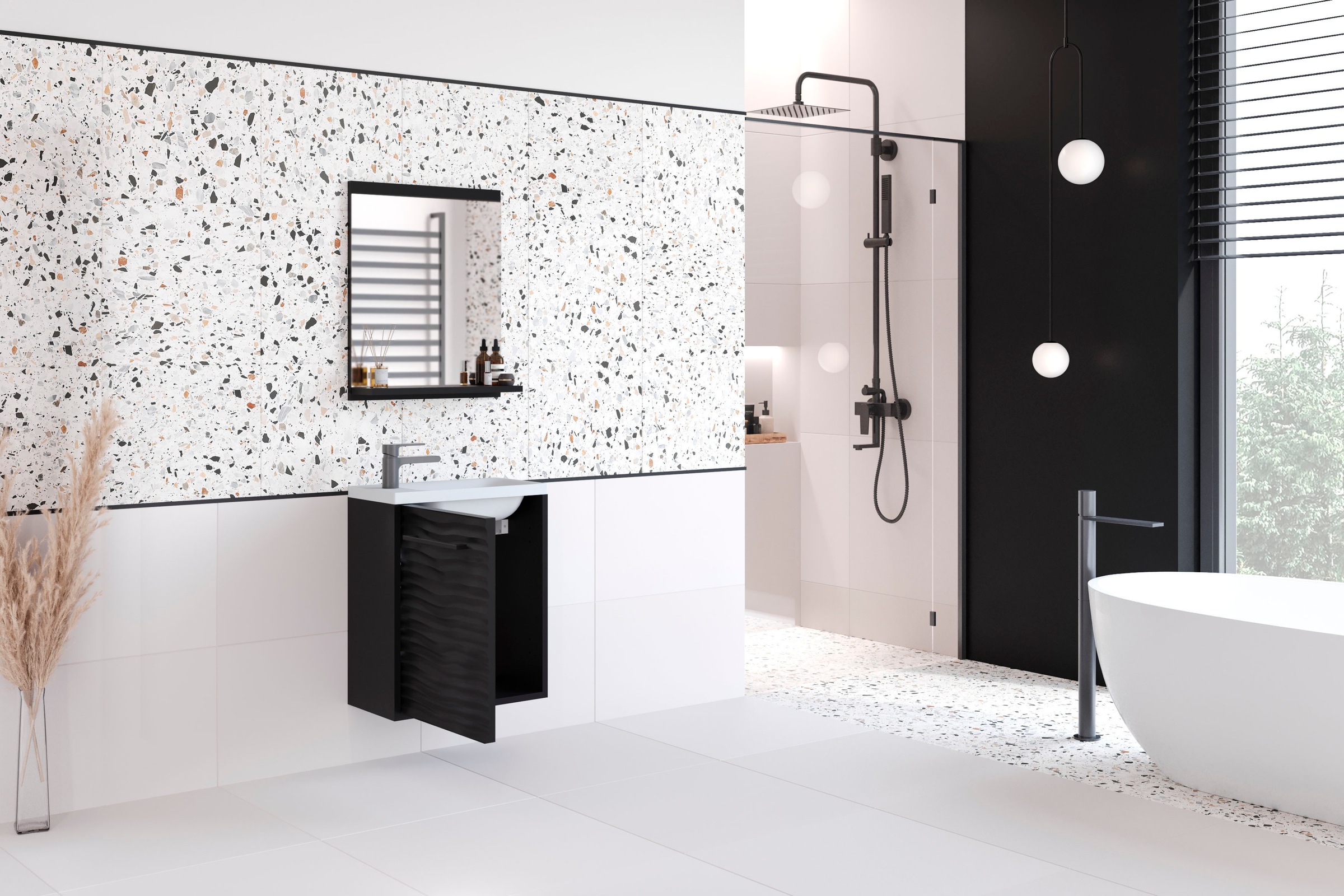 Thumbnail - welltime Badmöbel-Set "Canada" Komplett-Set, Fronten mit Wellenstruktur, 2 Stk. tlg.