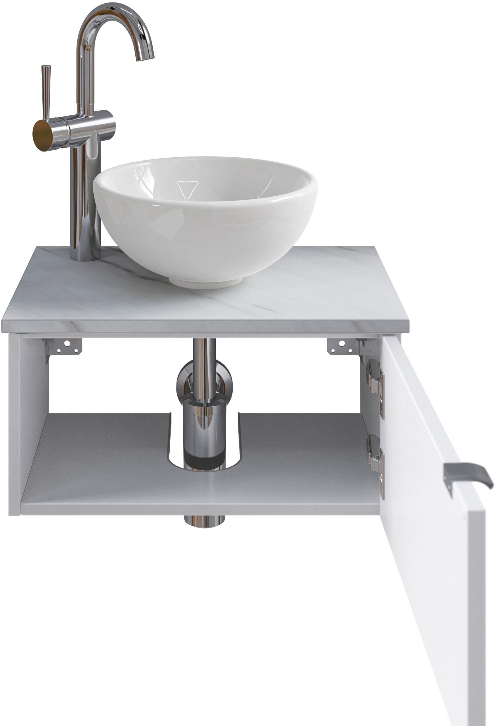 Saphir Waschtisch "Serie 6915 Waschschale mit Unterschrank für Gästebad, Gäste WC" Keramik-Aufsatzbecken, Waschtischplatte, Waschtischunterschrank, 3 Stk. tlg. 51 cm breit, 1 Tür, Waschtischplatte, kleine Bäder, ohne Armatur
