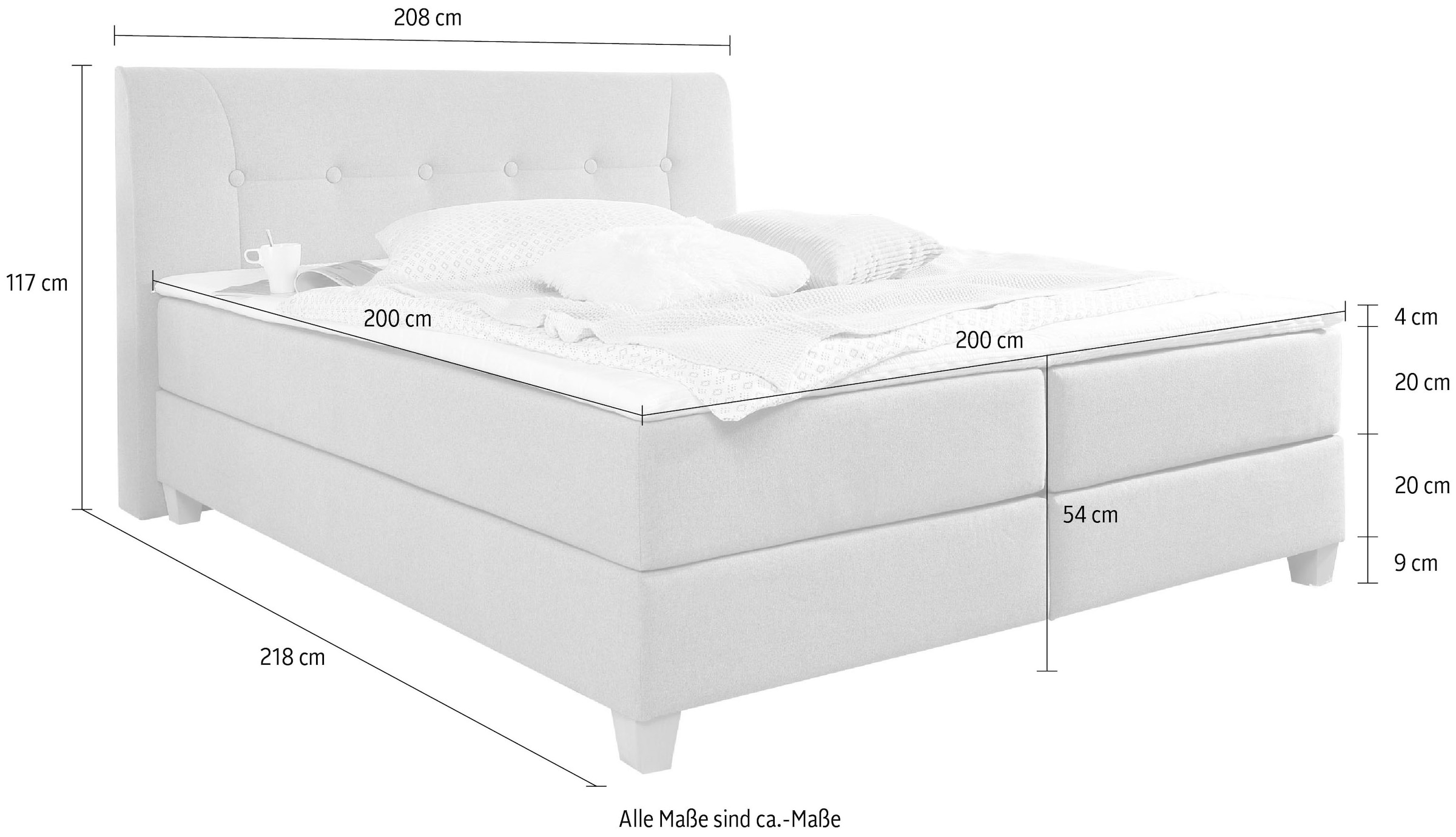 Home affaire Boxspringbett »Calloway«, inkl. Topper, XXL-Ausführung, in 4 Farben, 5 Breiten, 3 Matratzenarten