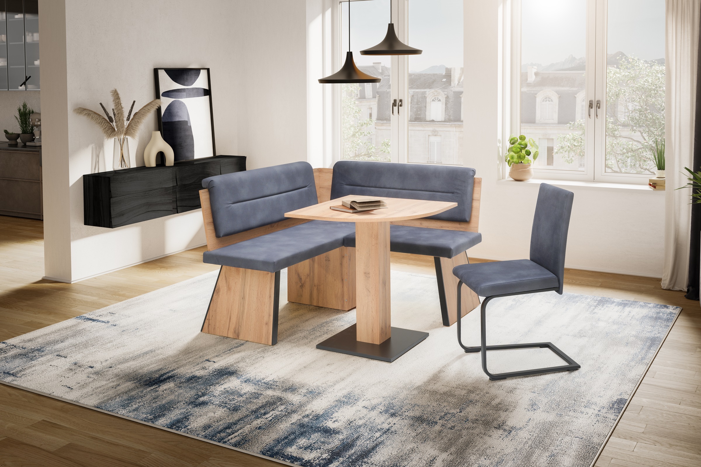 massivline&more Eckbankgruppe »Treviso« 3 tlg. tlg. besteht aus Tisch, Eckbank, Freischwinger