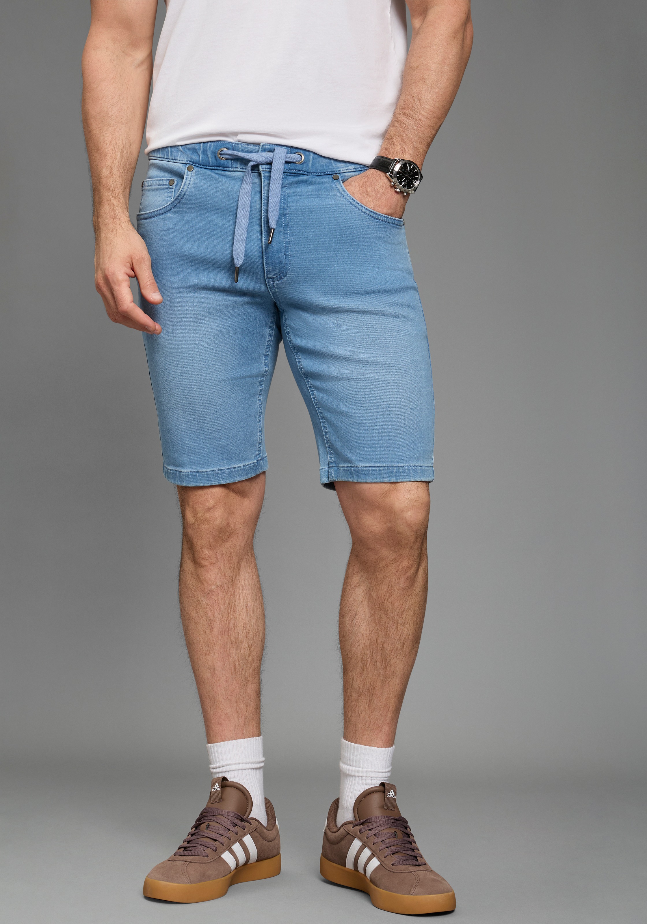 ARIZONA Herren Jeansshortsbleached, Gr. 33, unifarben, Denim/Jeans, Obermaterial: 78% Baumwolle, 21% Polyester, 1% Elasthan, Jeans, gerade