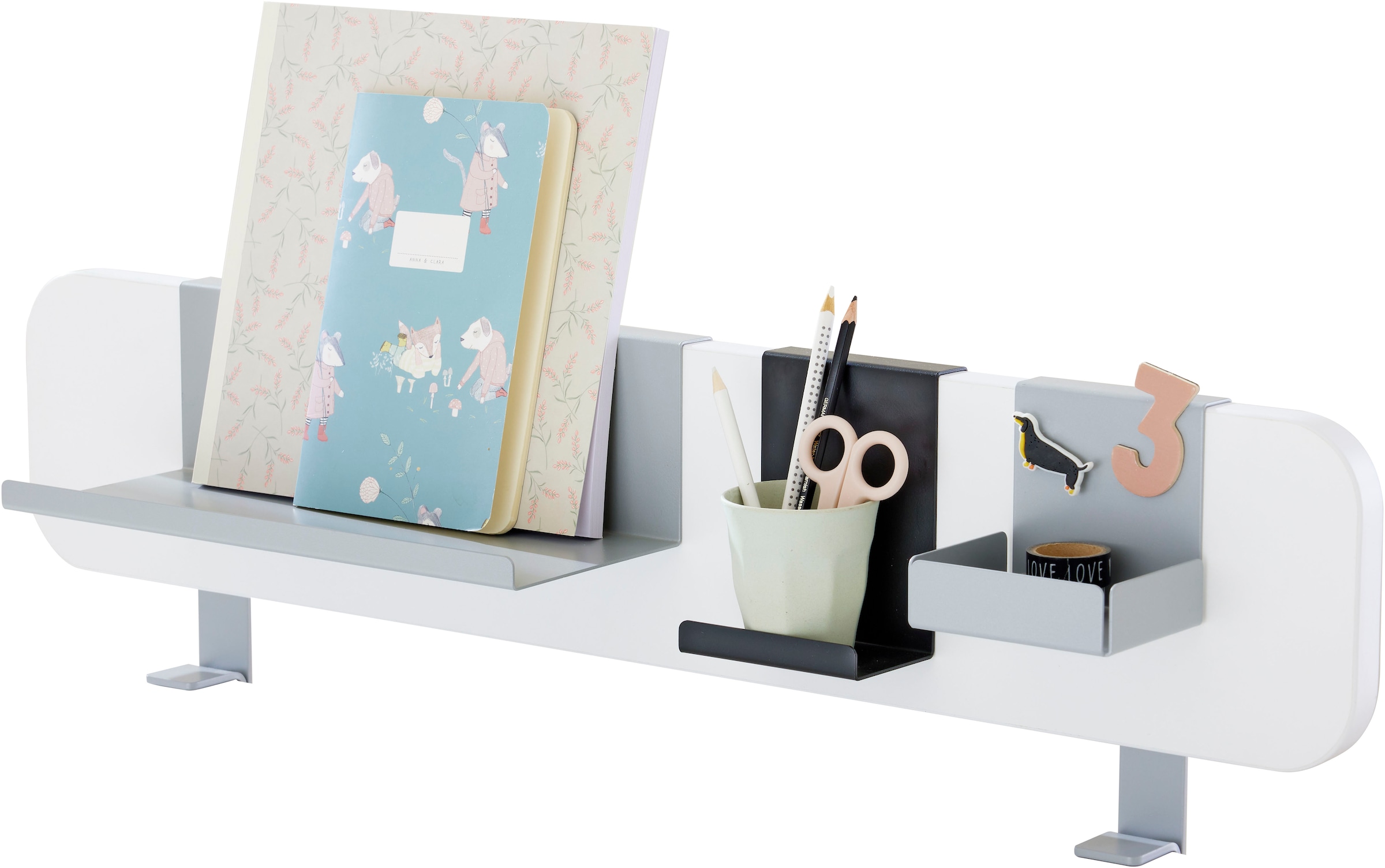 Schreibtischaufsatz PAIDI, B:81cm H:16cm T:2,2cmkreideweiß, Möbelaufsätze, "Funktionsboard in verschiedenen Ausführungen", inklusive 3