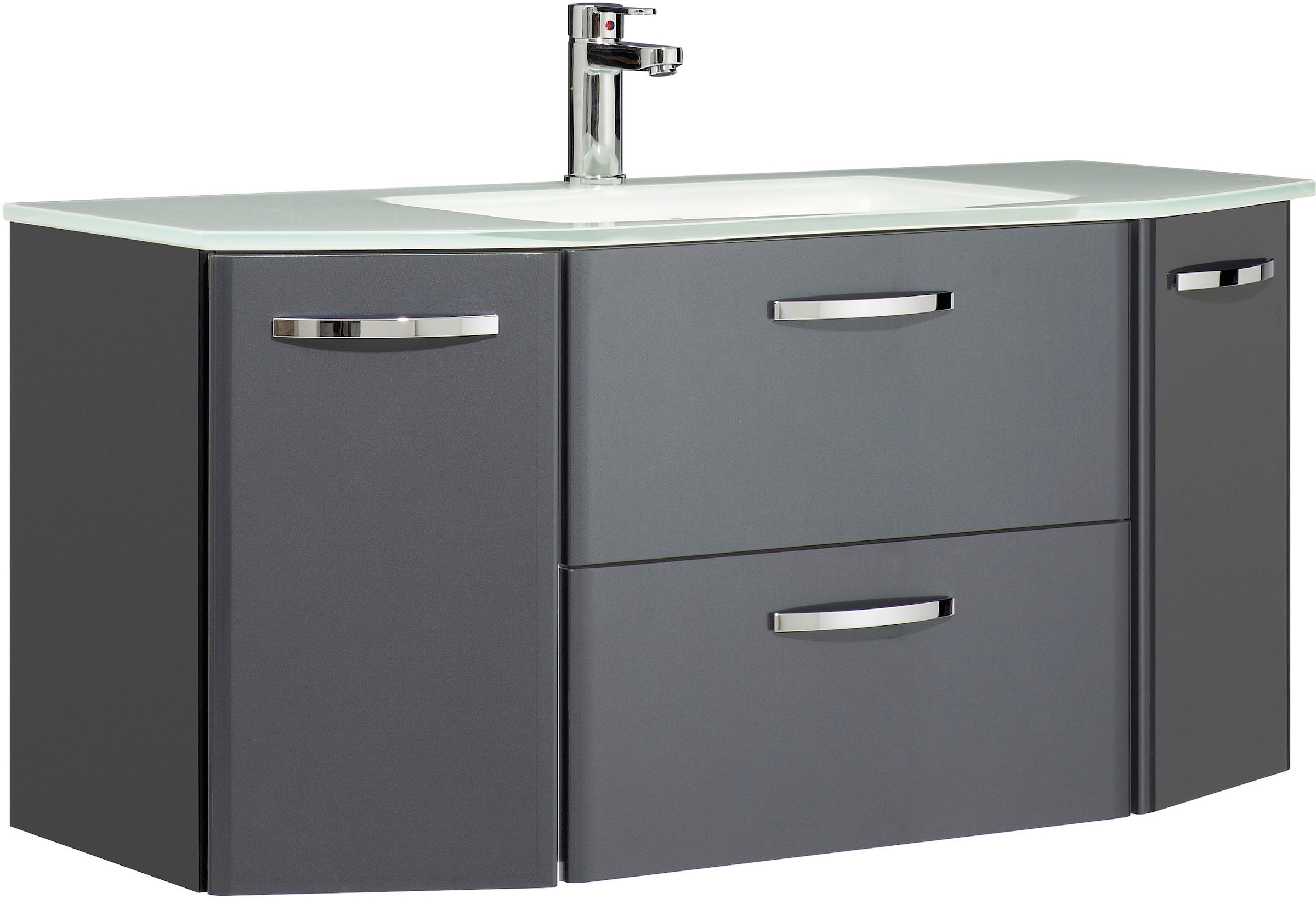 Saphir Badmöbel-Set »Quickset 327 4-teilig, Waschplatz und LED-Spiegelschrank«, (Set, 4 St.), Anthrazit Hochglanz, inkl. Türdämpfer, 7 Türen, 1 Klappe, 2 Schubladen