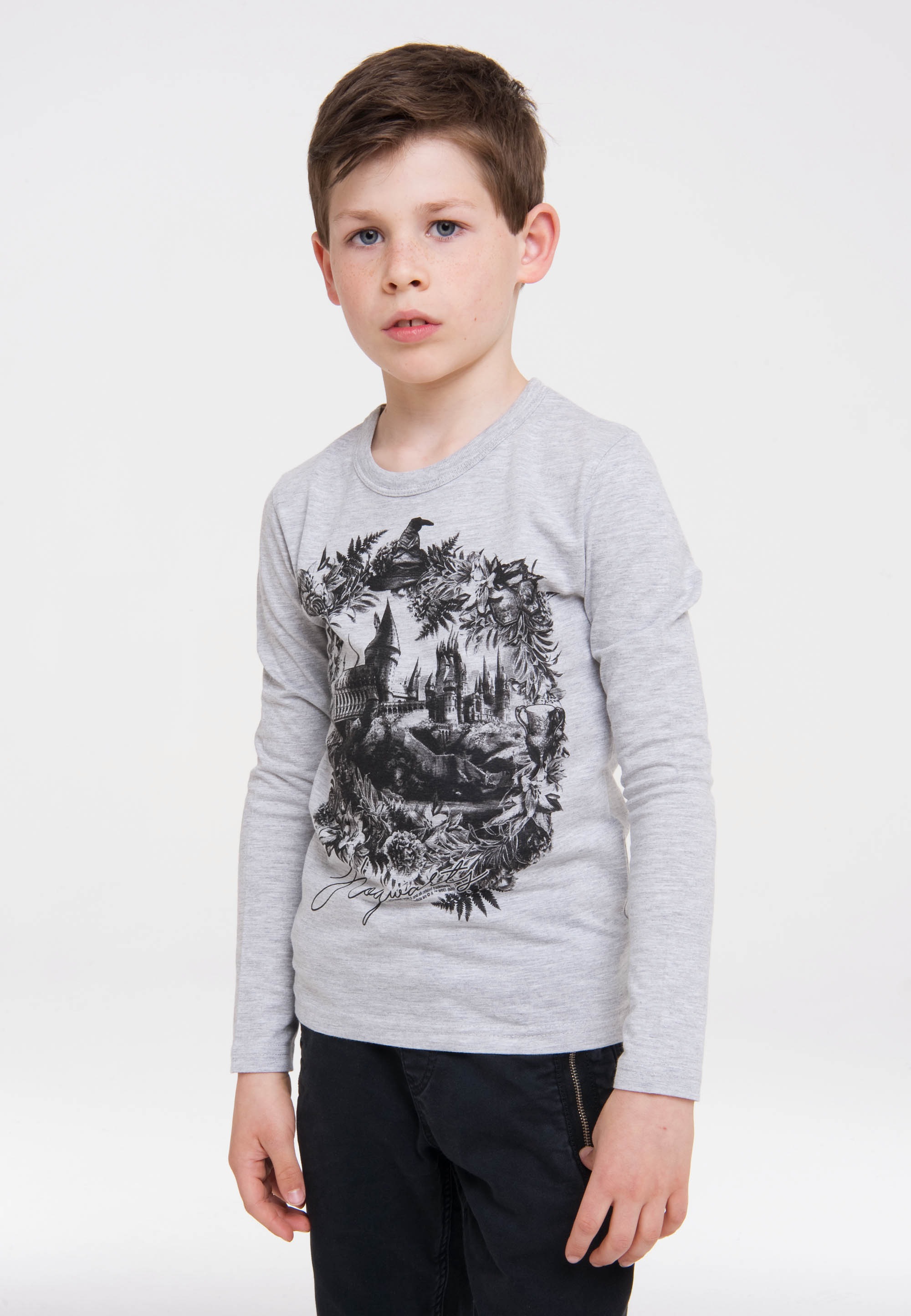 Thumbnail - LOGOSHIRT Langarmshirt "Harry Potter - Hogwarts Schloss" mit coolem Frontprint