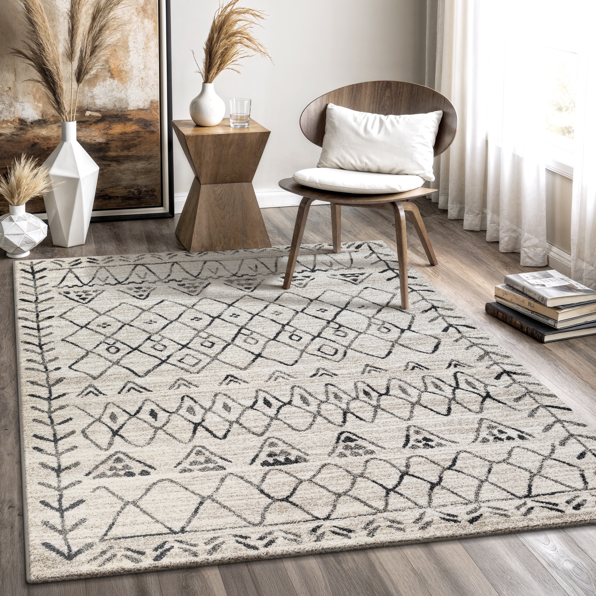 Teppich SANAT "Boho 8200", creme, B:80cm H:10mm L:150cm, Kunstfaser, Teppiche, Teppich, Kurzflor, robust, Boho, Scandic, für Fussbodenheizung geeignet