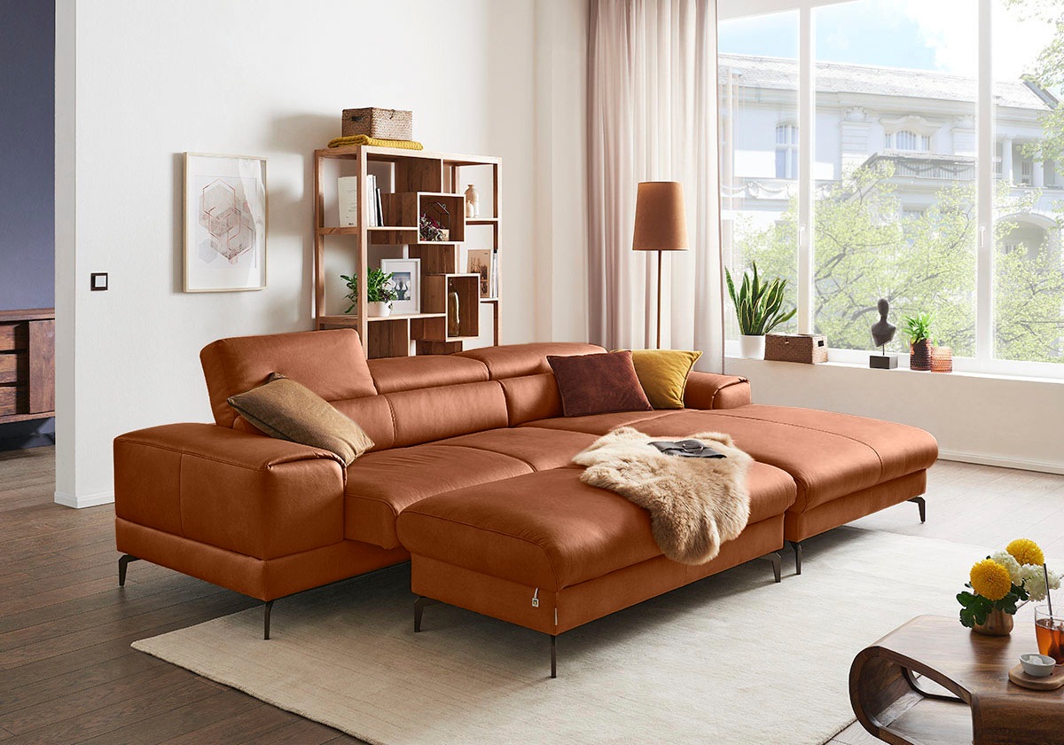 W.SCHILLIG Ecksofa »piedroo, Designsofa mit tollem Sitzkomfort, elegant und bequem, L-Form«, Kopfteilverstellung, wahlweise mit Sitztiefenverstellung, Breite 303cm