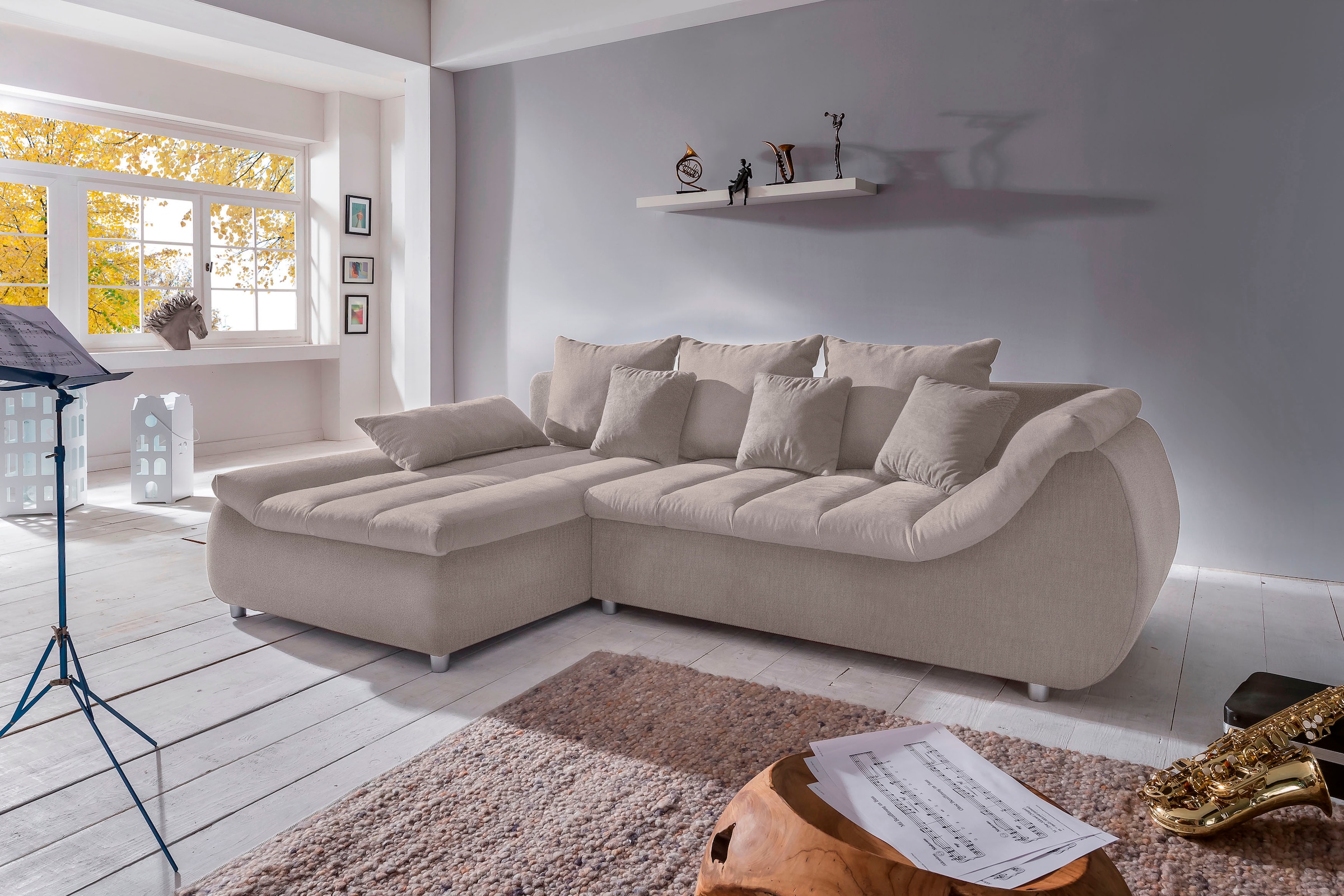 INOSIGN Ecksofa "Imola elegant und bequem, aktuelle Steppung im Sitz, L-For günstig online kaufen