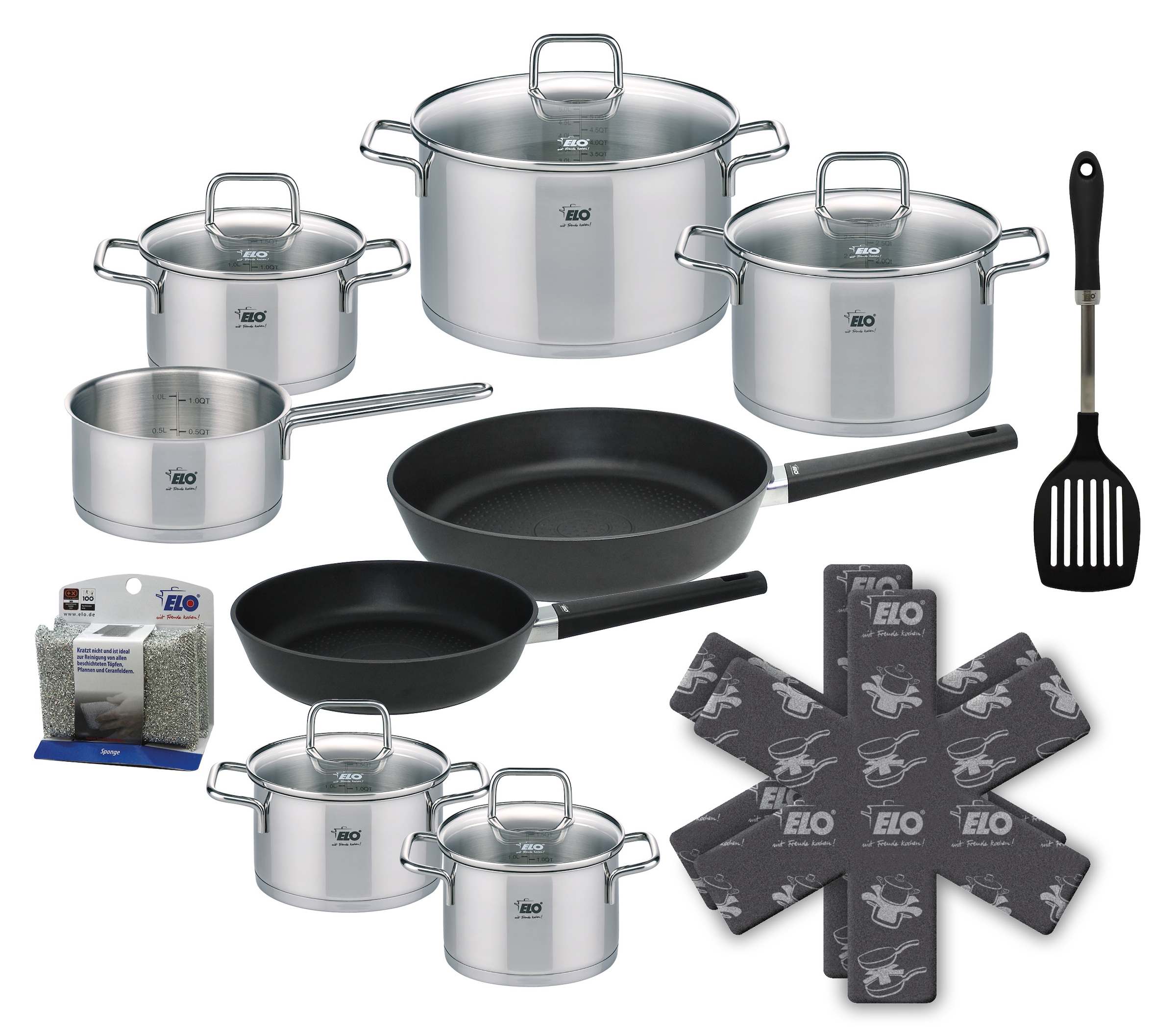 Elo Topf-Set »Citrin 16 teilig«, Edelstahl 18/10, (Set, 16 tlg.), Induktion
