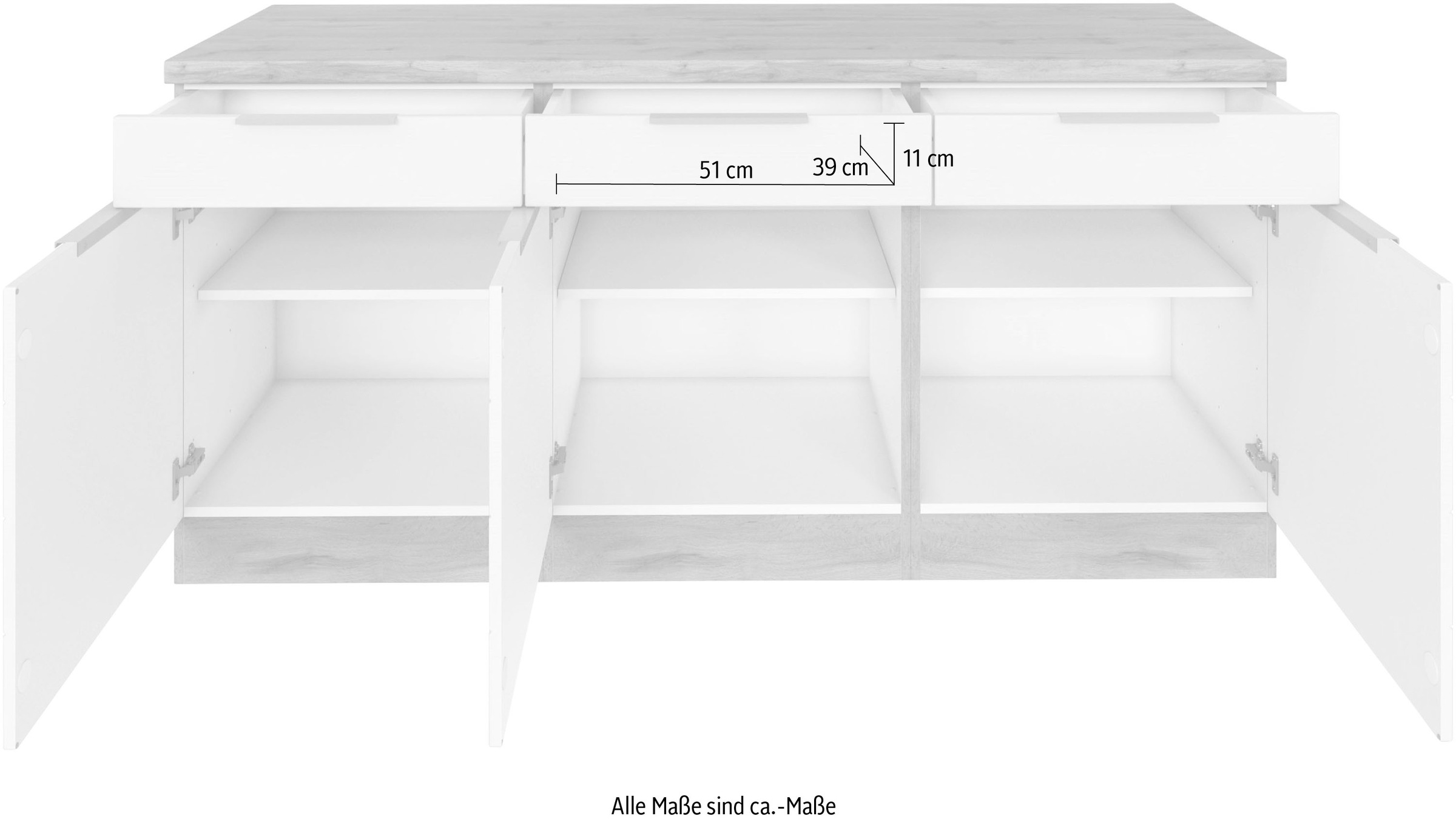 KOCHSTATION Unterschrank »KS-Luhe«, 180 cm breit, für viel Stauraum, MDF-Fronten mit waagerechter Lisene
