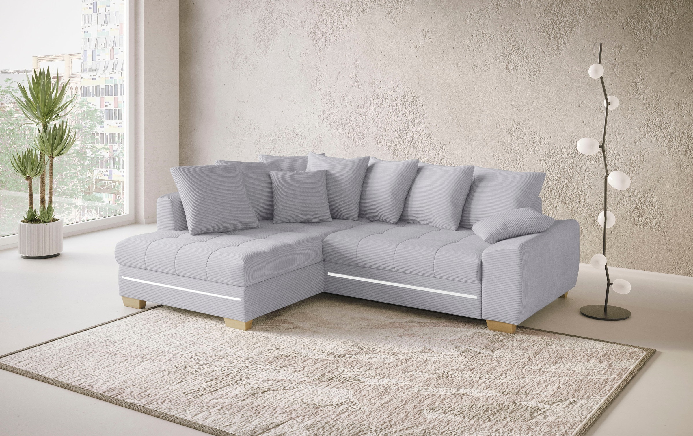 Mr. Couch Ecksofa »Nikita II, L-Form«, mit Kaltschaum, RGB-LED Beleuchtung, wahlweise mit Bett, Bettkasten
