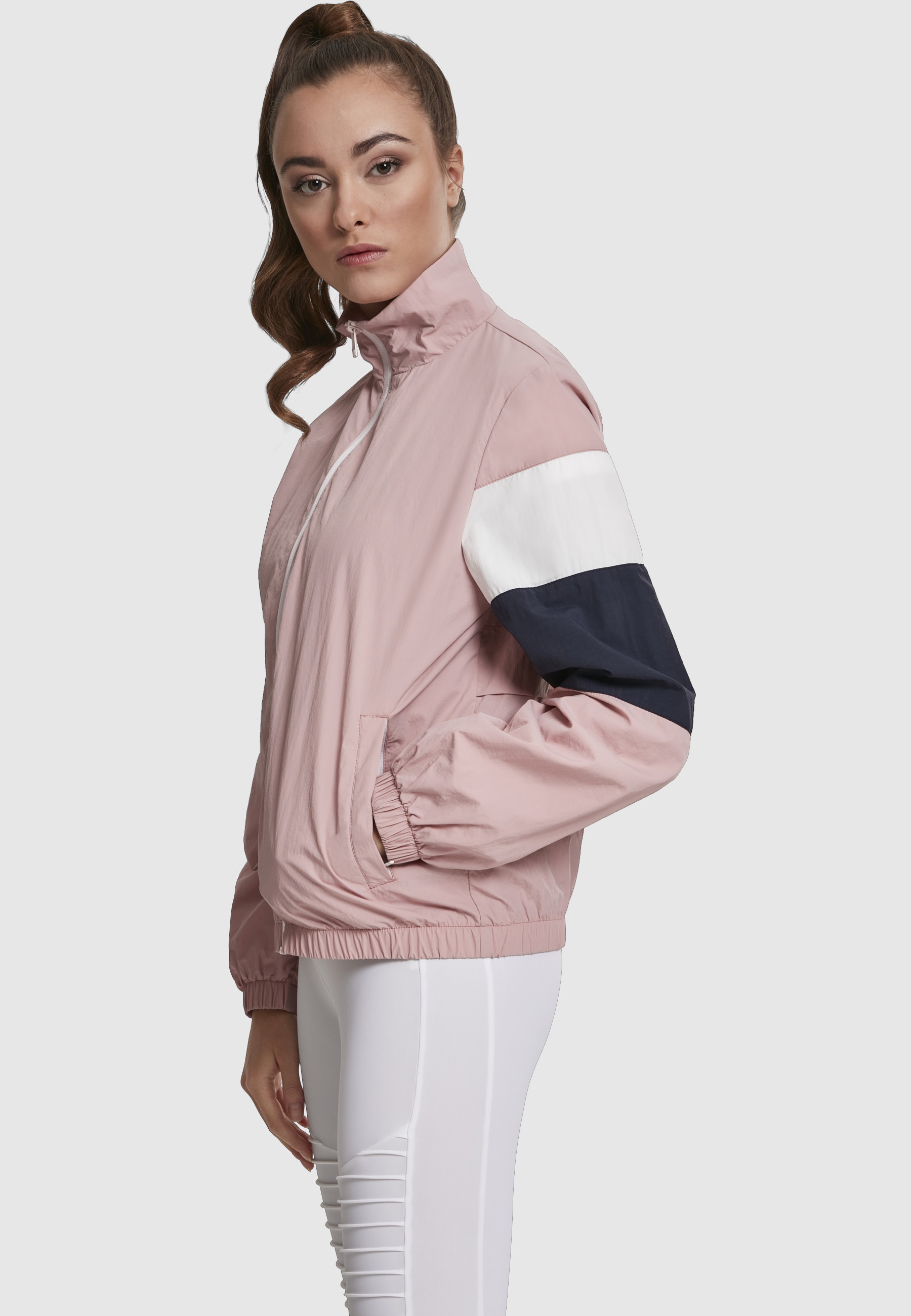 URBAN CLASSICS Allwetterjacke »Urban Classics Damen Ladies 3-Tone Crinkle Track Jacket« 1 Stk. tlg. ohne Kapuze