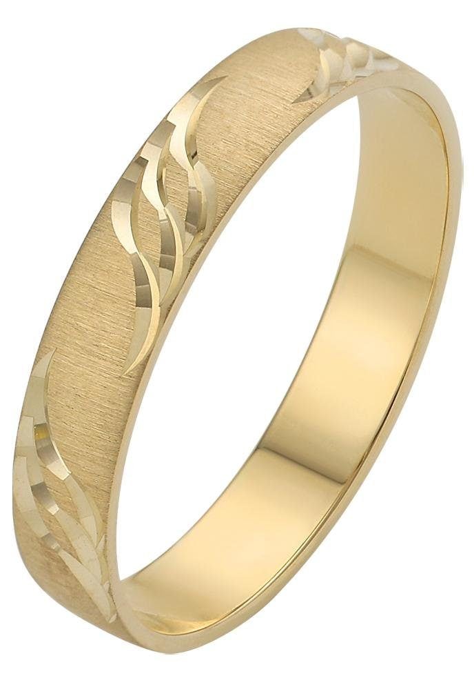 Firetti Trauring »Schmuck Geschenk Gold 375 Hochzeit Ehering "LIEBE" Welle«, Made in Germany, wahlweise mit oder ohne Brillant