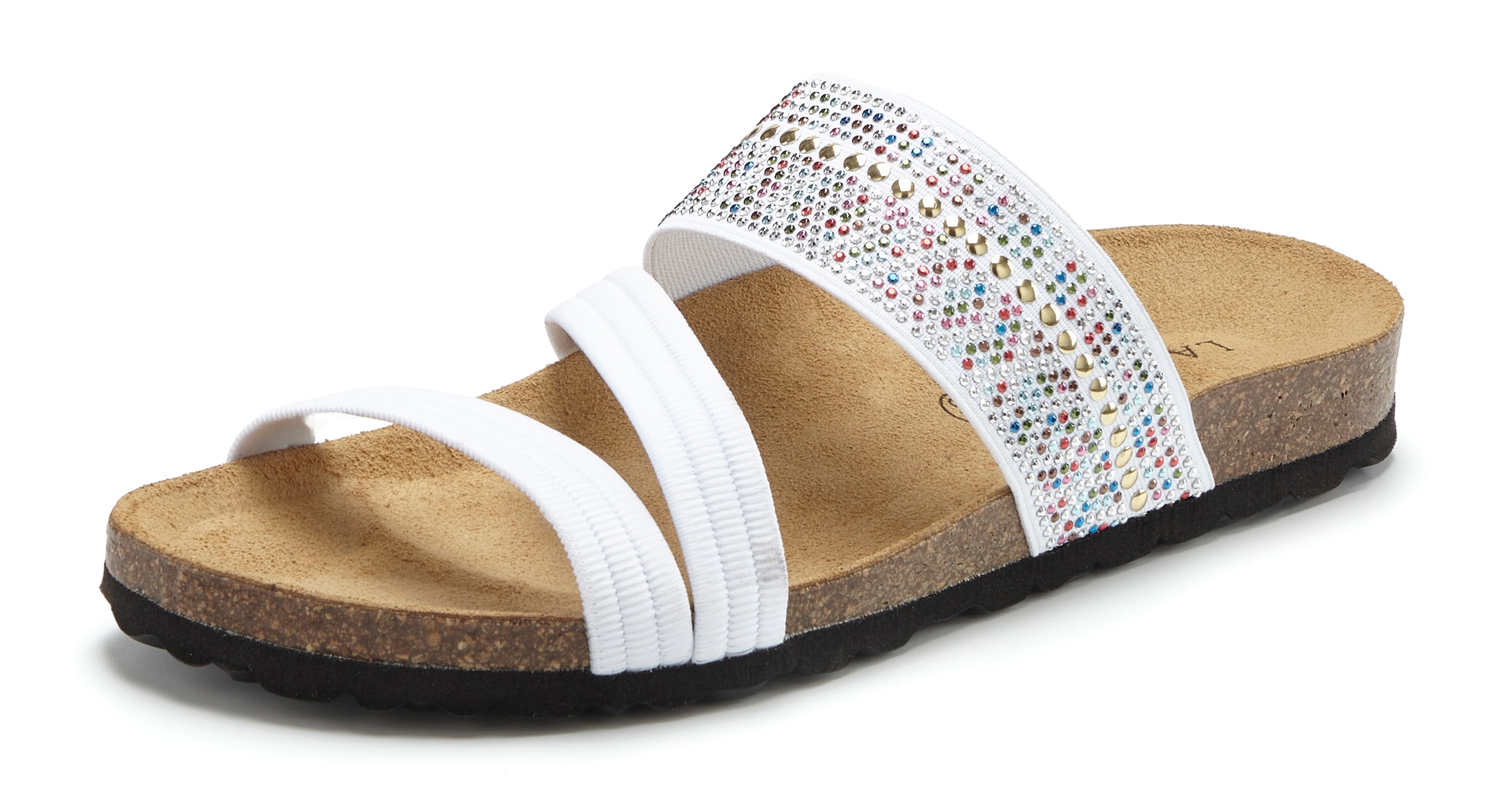 LASCANA Pantolette »Mule, Sandale, offener Schuh, Sommerschuh,«  mit Komfortkorkfußbett aus Leder und elastischen Riemen