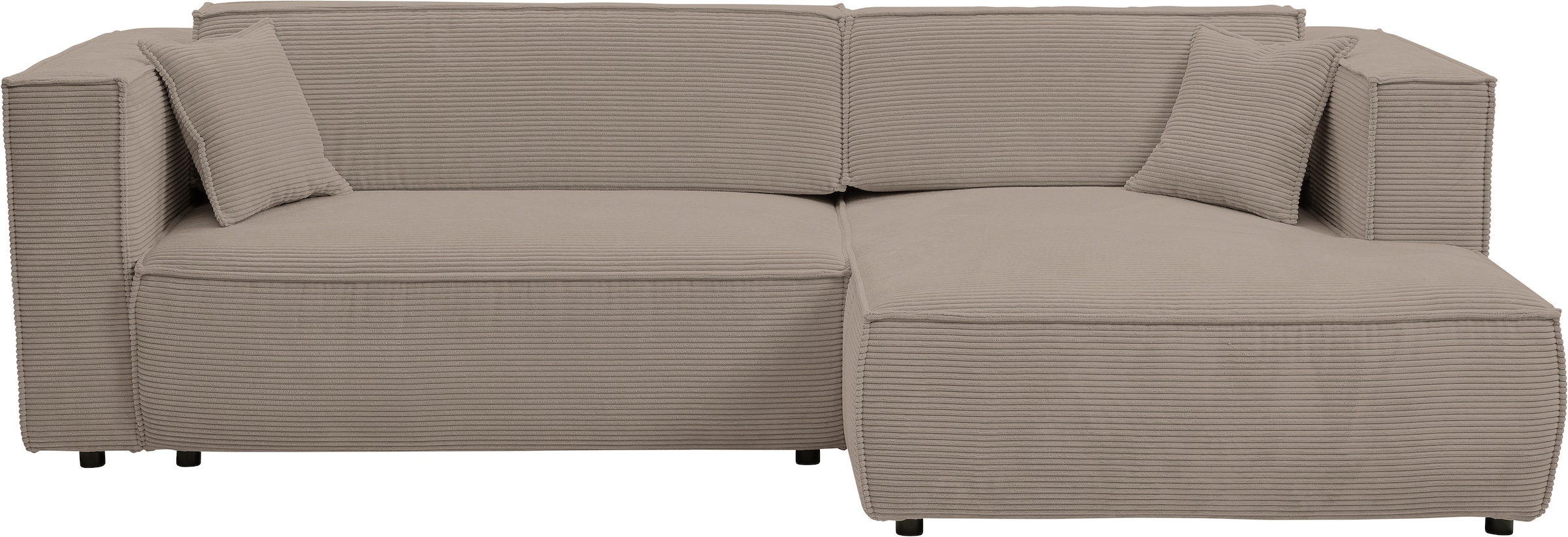 WERK2 Ecksofa »Atlanta, moderne Designsprache, Stellmaße 280x147cm, L-Form, Kedernaht«, hoher Komfort, Schlaffunktion & Bettkasten, Cord, Greige