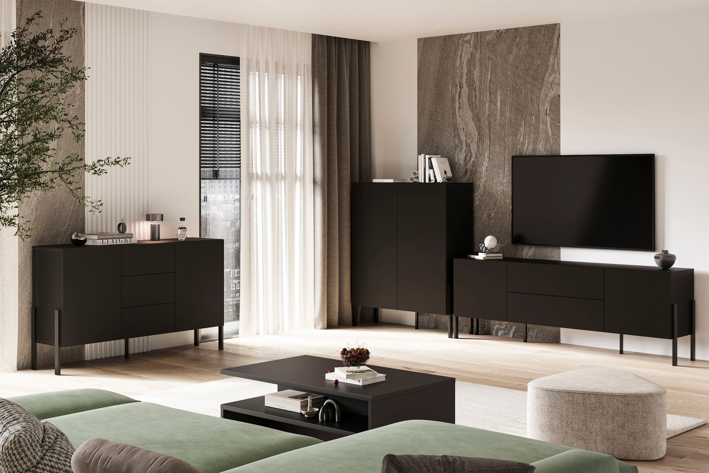 OTTO home Kommode »Jukon, Breite 110 cm, moderne grifflose Hochschrank, 2Türen« Highboard mit viel Stauraum, push-to-open-Funktion