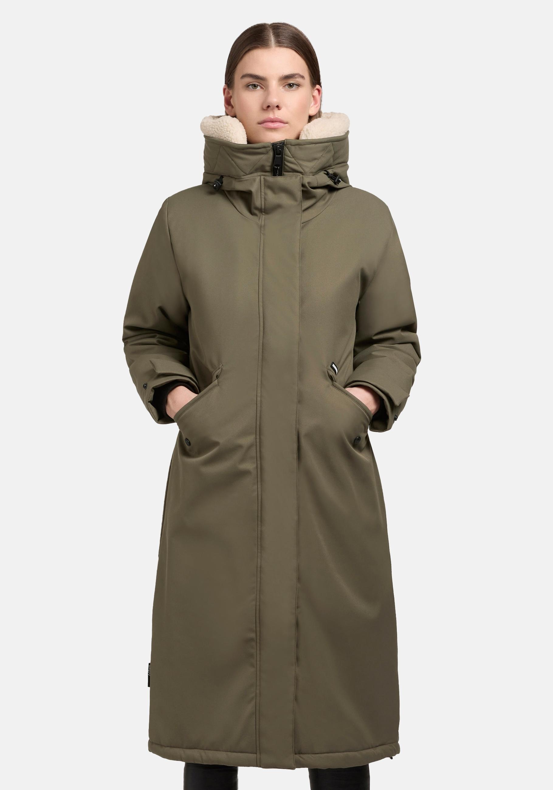 khujo Wintermantel "Agneta-YM", Langer Damen Mantel mit weichem Teddyfleece günstig online kaufen