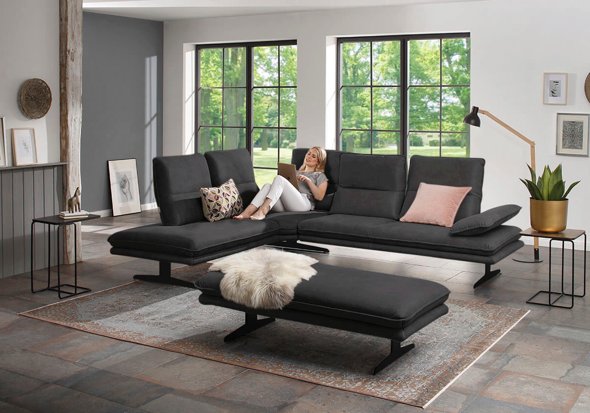 Ecksofa W.SCHILLIG "broadway, Designsofa, toller Sitzkomfort, zeitlos, elegant, L-Form", grau (anthrazit s37), B:284cm H:94cm T:224cm, Stoff S37 (100% Polyester): Luxus-Microfaser in Lederoptik, Sofas, Ecksofa, Sitztiefenverstellung, Kopfteil- & Seitentei 4