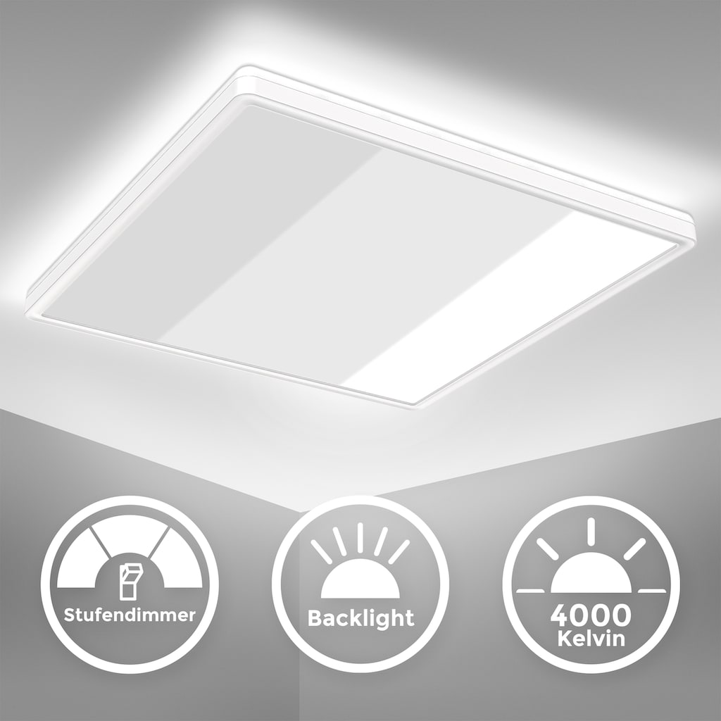 B.K.Licht ultraflaches LED Panel mit LED Backlight, Stufendimmer, inkl. 1 x LED Platine, 22 Watt, 3.000 Lumen, 4.000 Kelvin, inkl. Memoryfunktion, Gr. ca. 42 x 42 cm