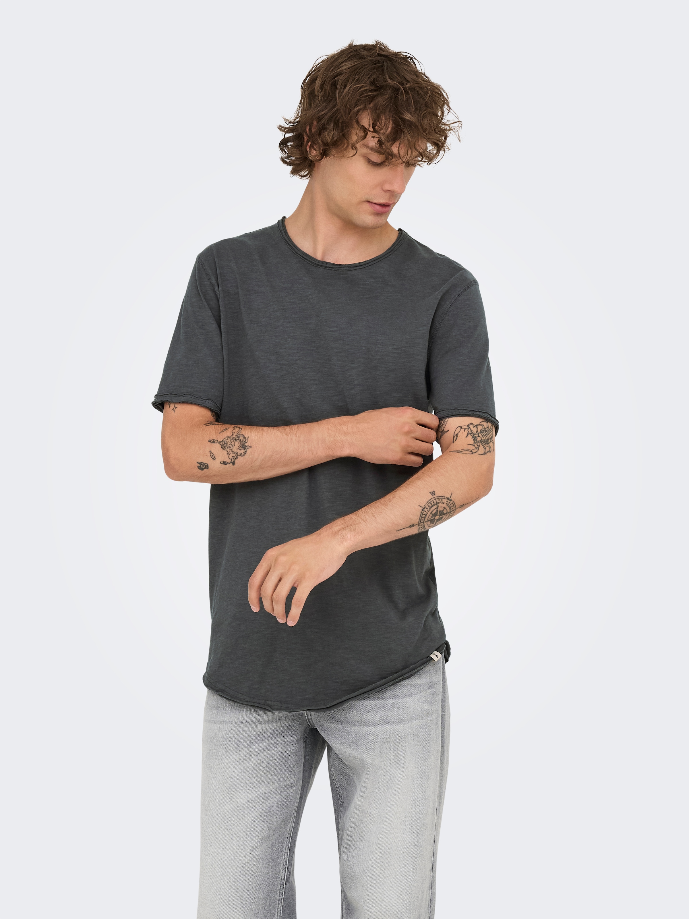 ONLY & SONS "ONSBENNE LONGY SS TEE NF 7822 NOOS" Baumwolle, lang geschnitten