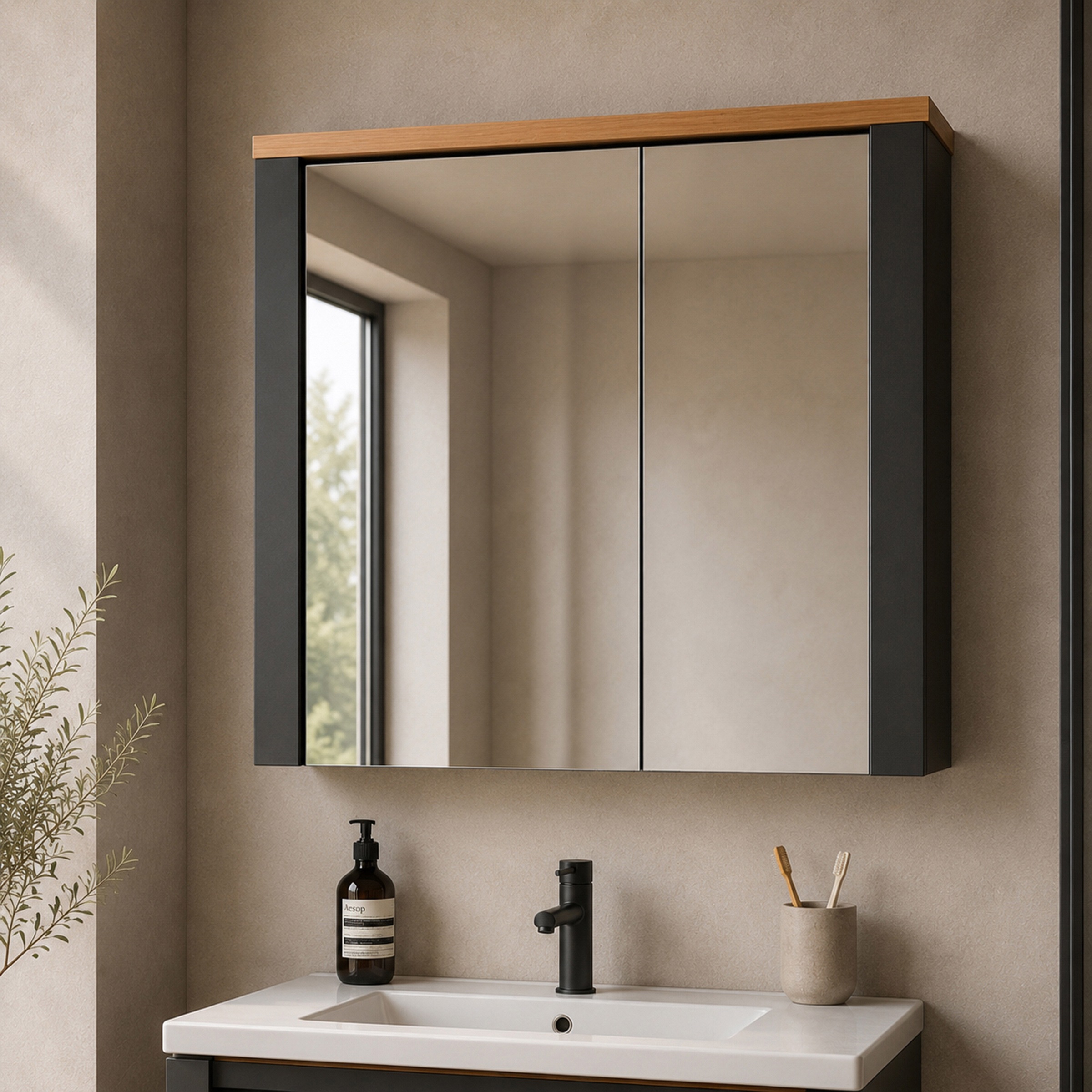 Inter Link Spiegelschrank »Pienza, Badmöbel, Wasserabweisend, 70 x 20 x 70 cm« 1 Stk. tlg. Badspiegel mit Softclose & Stauraum, 2 Spiegeltüren