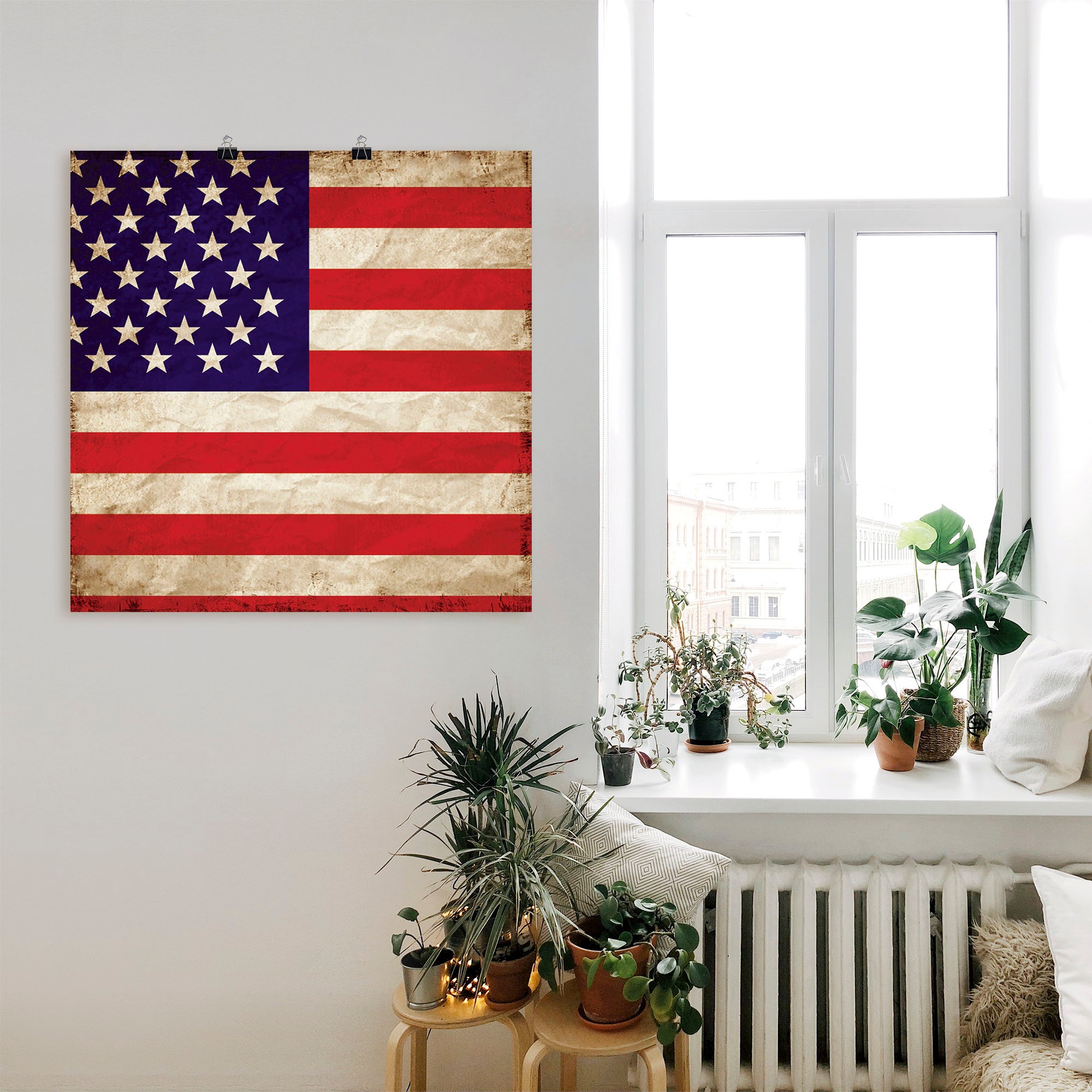 Amerikanische als Black Flagge«, »USA Poster BAUR Friday Leinwandbild, oder | Wandbild Artland St.), (1 Zeichen, Alubild, Größen versch. in Wandaufkleber