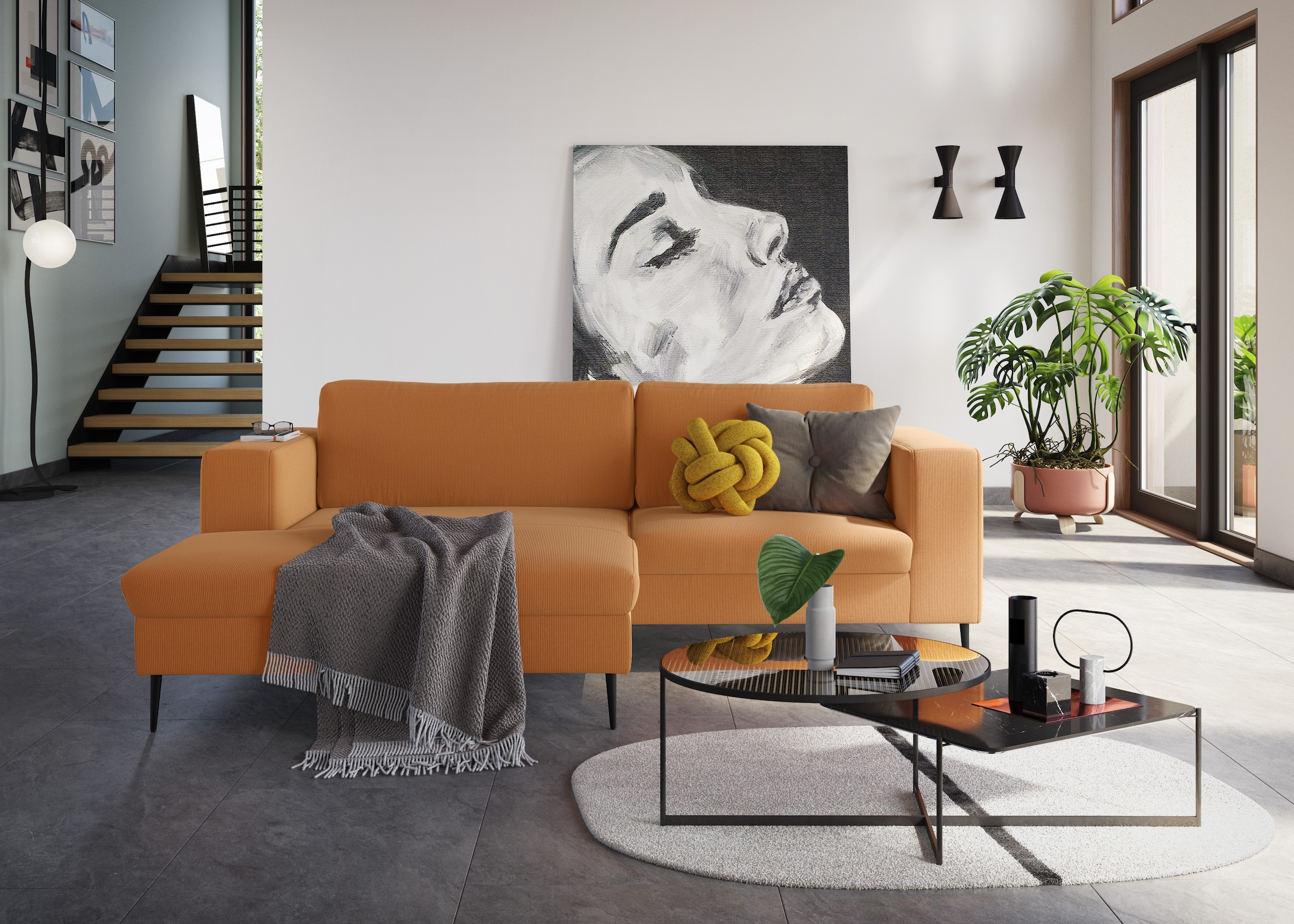 DOMO collection Ecksofa "Modica kompakt und elegant, Breite 244, L-Form" Auch in Cord, Fußhöhe passend für gängige Saugroboter