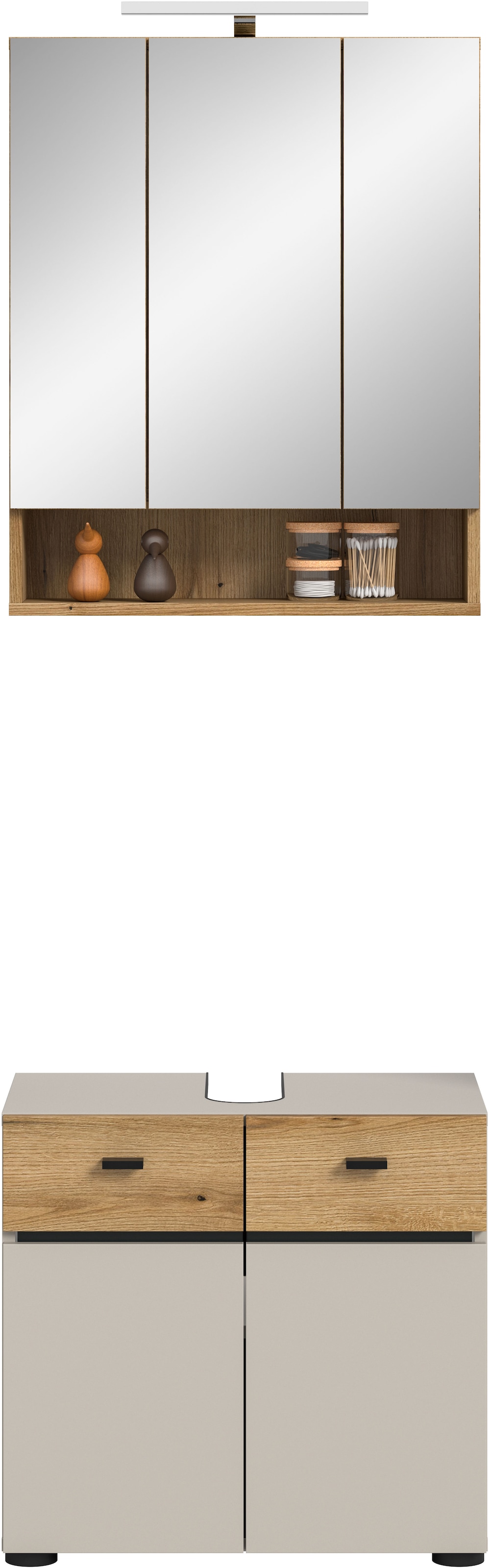 welltime Badmöbel-Set »VANN, 2-teilige moderne Badkombination, inkl. Beleuchtung« 1x Waschbeckenunterschrank, 1x Spiegelschrank inkl. Beleuchtung, 2 Stk. tlg.